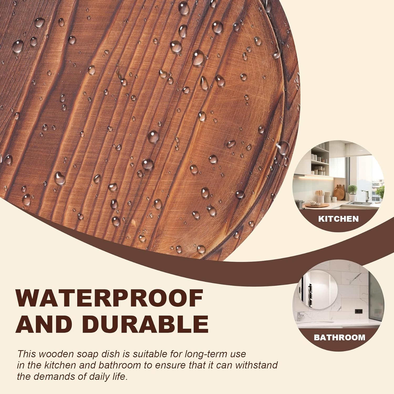 Round Wooden Decorative Tray - Rustic Wood Soap Tray for Kitchen and Bathroom Counter Organizer, Farmhouse Kitchen Decor Wooden Riser for Soap Dish, Perfume, Candle, Potted - Image 3