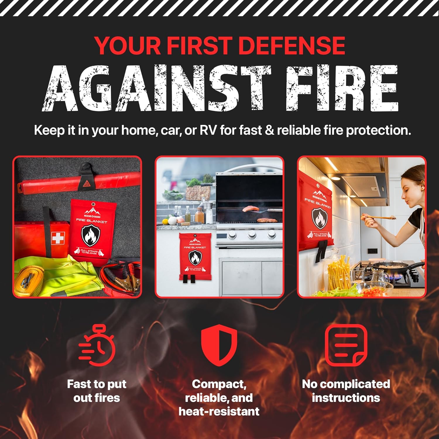 Fire Blanket 1 Pack 40”x40” - Fire Blankets Emergency for Home and Kitchen - Emergency Blankets for Survival - Home House Safety Supplies kit Must Haves - Firemen Safety Gifts and Essential Stuff - Image 3