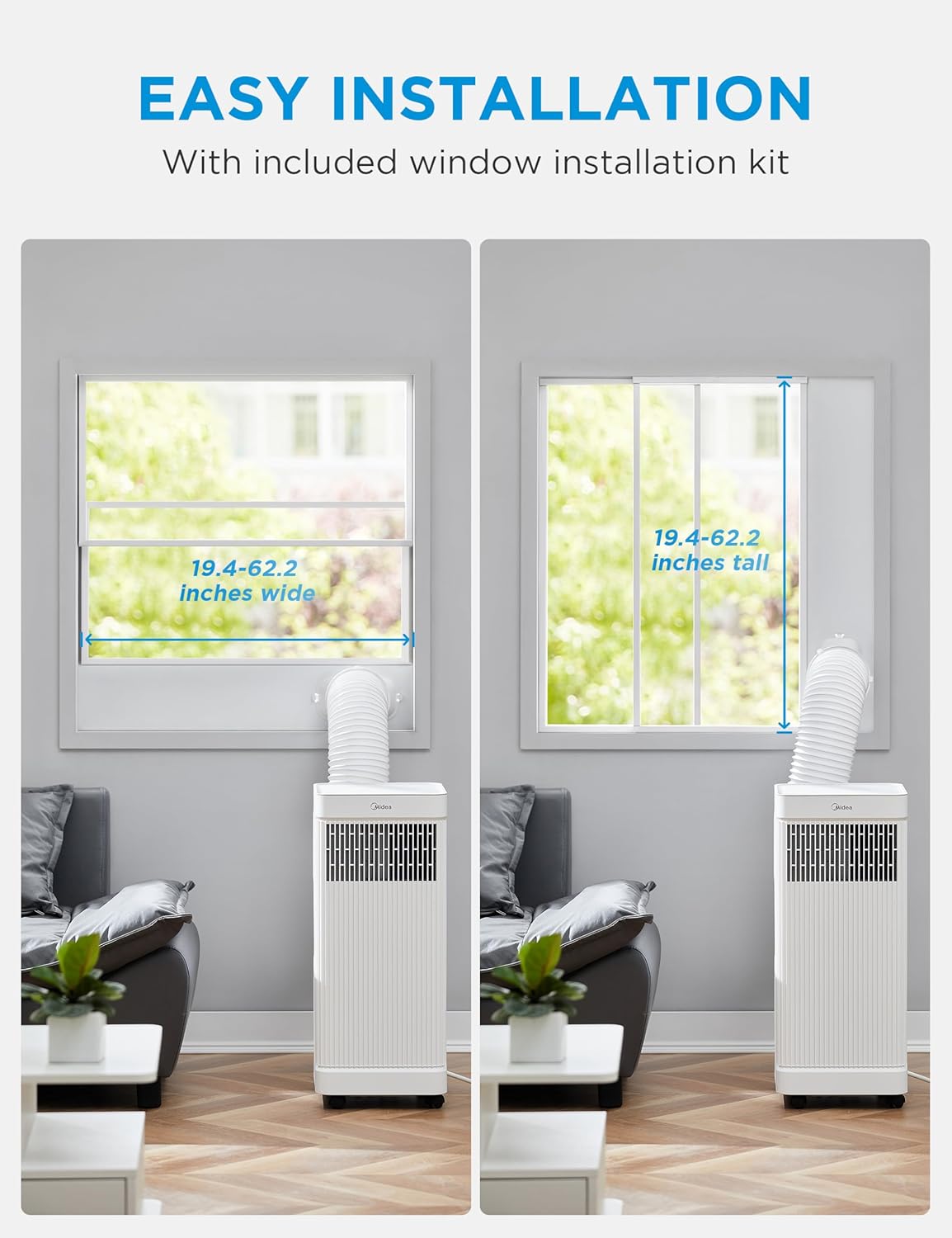 Midea 10,000 BTU ASHRAE (7,100 BTU SACC) Portable Air Conditioner, Smart Control, Cools up to 300 Sq. Ft., with Dehumidifier & Fan mode, Easy- to-use Remote Control & Window Installation Kit Included - Image 6