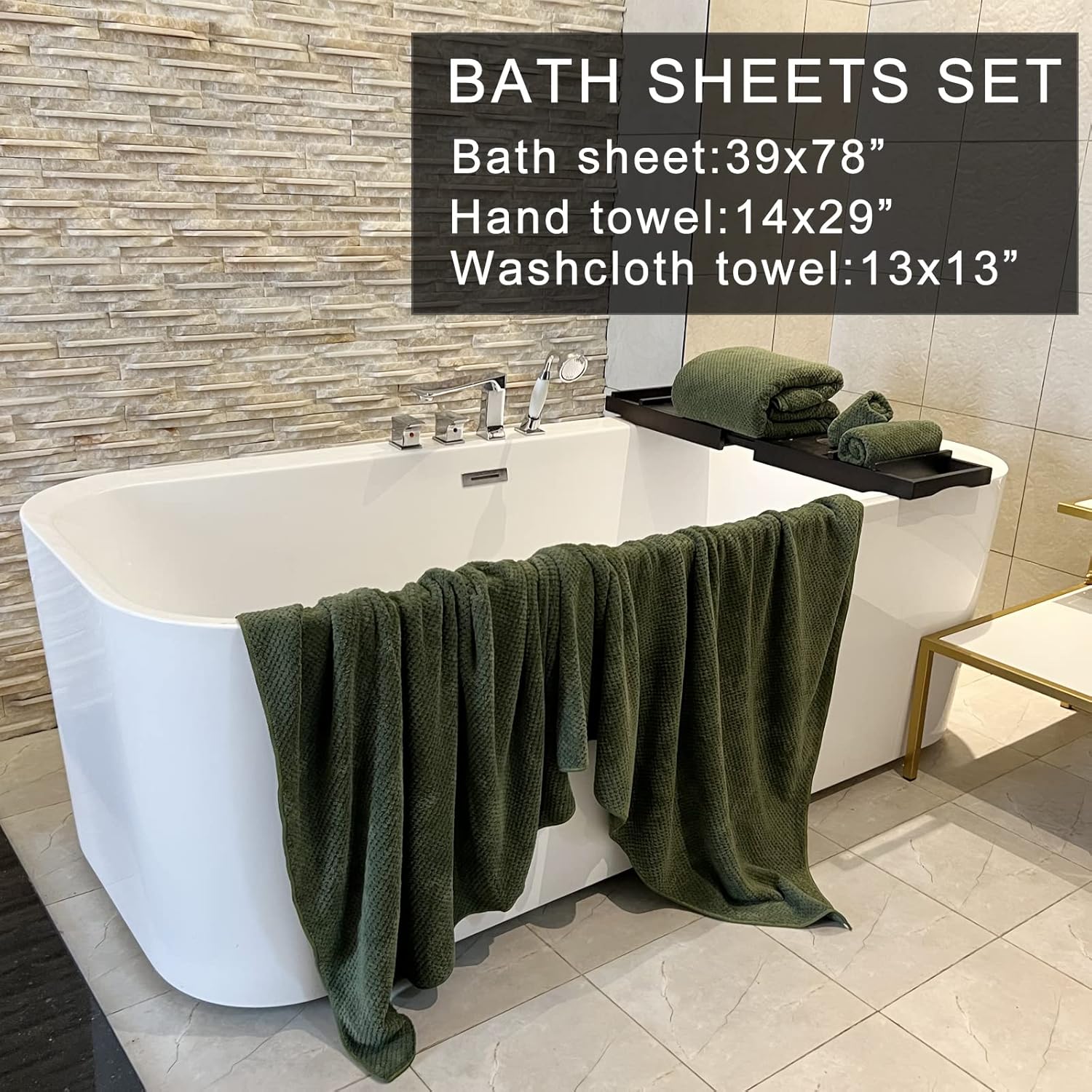 YTYC 39x78 Inch Oversized Bath Sheets Extra Large Bath Towels Set of 6 Super Soft Luxury Microfiber Shower Towels for Bathroom 80% Polyester(Olive Green,6 Piece) - Image 2