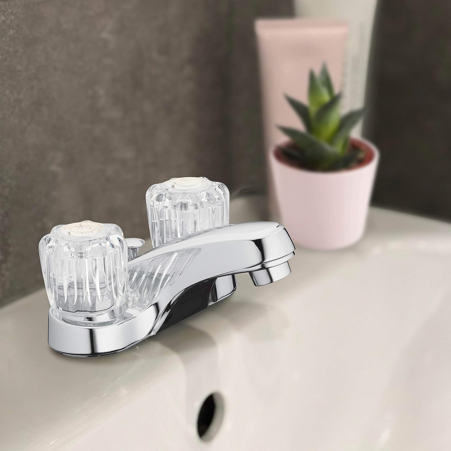 Aqua Vista 10-B421-AV Two Handle Bathroom Sink Faucet, Polished Chrome with Acrylic Round Knobs - Image 5