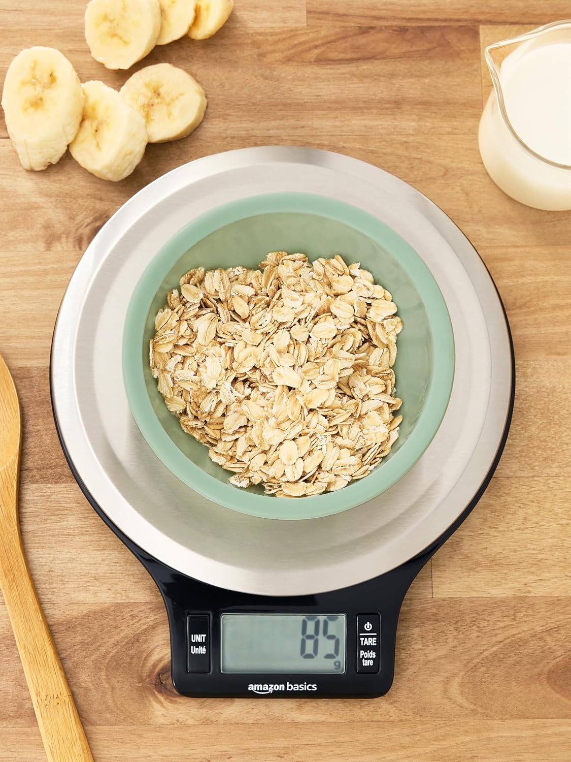 Amazon Basics Digital Kitchen Scale with LCD Display, Batteries Included, Weighs up to 11 pounds, Black and Stainless Steel - Image 3