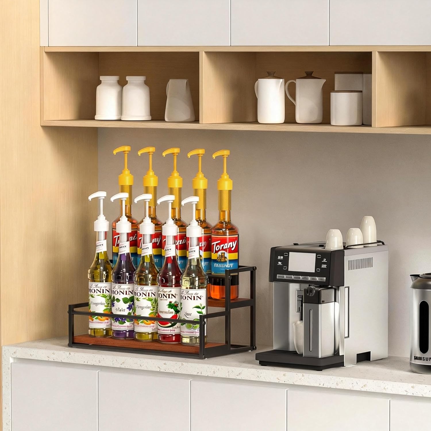 THYGIFTREE Coffee Syrup Rack Organizer 2-Tier 10 Syrup Bottles Holder Stand for Coffee Bar Storage Shelves for Syrup, Wine, Dressing for Kitchen Coffee Station - Image 8