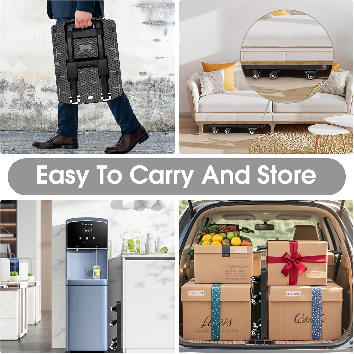 Folding Hand Truck 500lbs, Portable Heavy Duty Dolly Cart, 6 Wheels Collapsible Luggage Cart with 2 Elastic Ropes - Compact Trolley Cart for Easy Moving - Ideal Hand Cart for Travel and More - Image 7