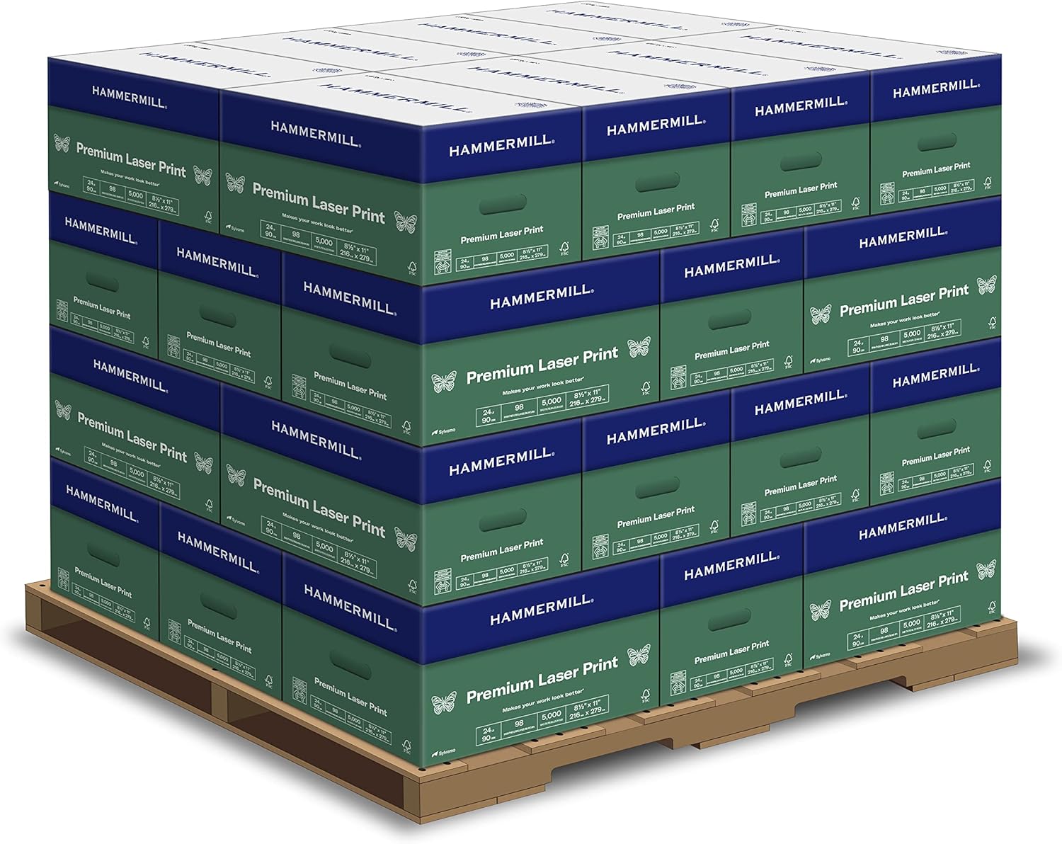 Hammermill Premium Laser Print 24lb Copy Paper, 8.5x11, 32 Case Pallet, 160,000 Sheets, Made in USA, 98 Bright, Acid Free, Laser Printer Paper, 104604P