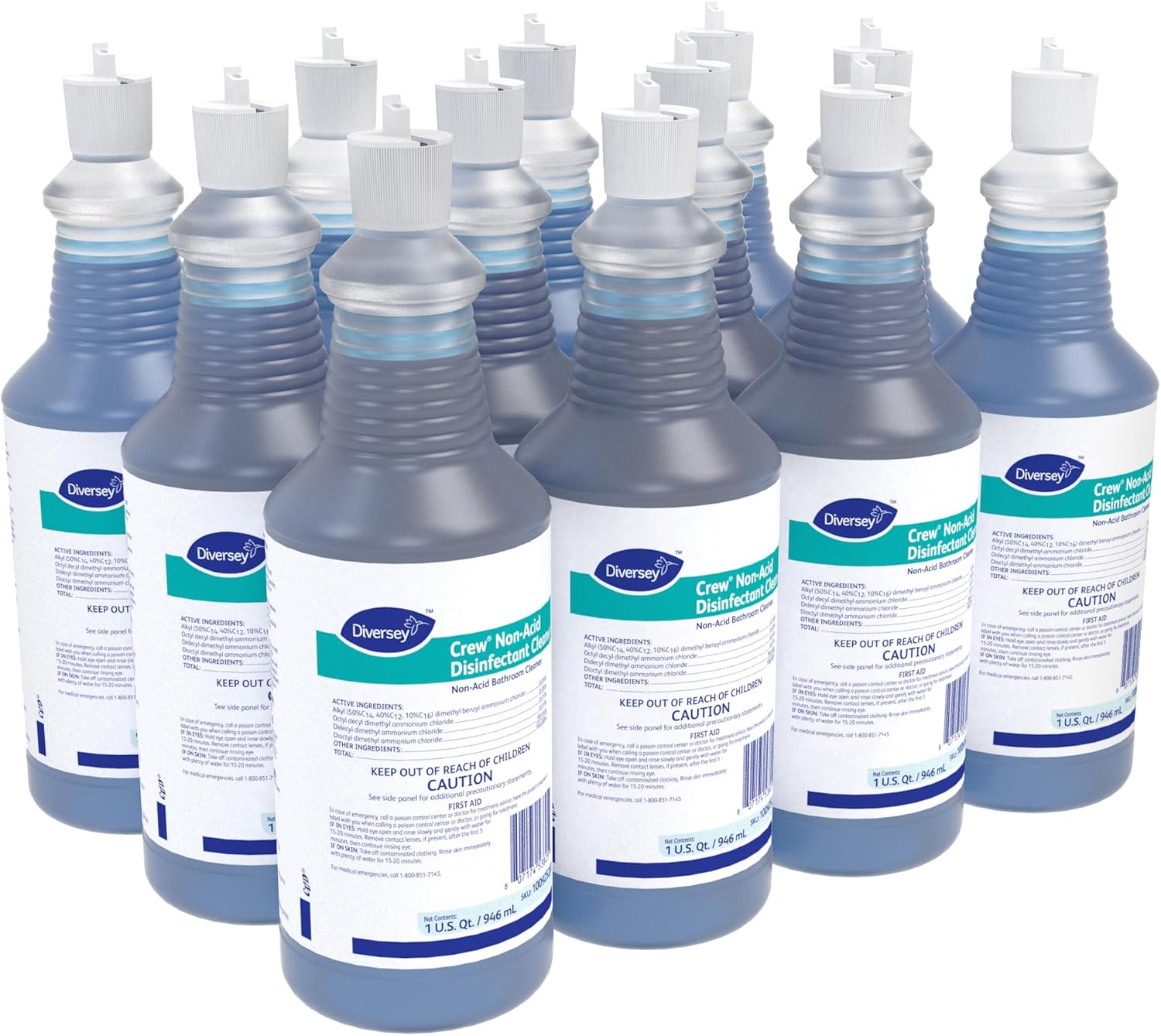CREW Diversey 100925283 Neutral Non-Acid Bowl & Bathroom Disinfectant, 32 oz Squeeze Bottle, 12/CT