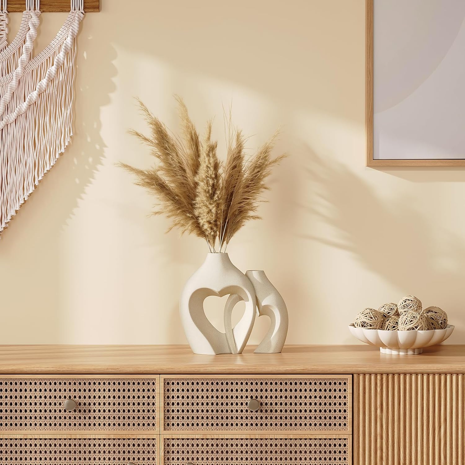 White Vases for Decor, Heart Shaped Ceramic Vase Set of 2, Nordic Heart Shaped Vases, Minimalist Decorative Vase for Table Centerpiece Wedding Dining Living Room Office House Decoration - Image 8