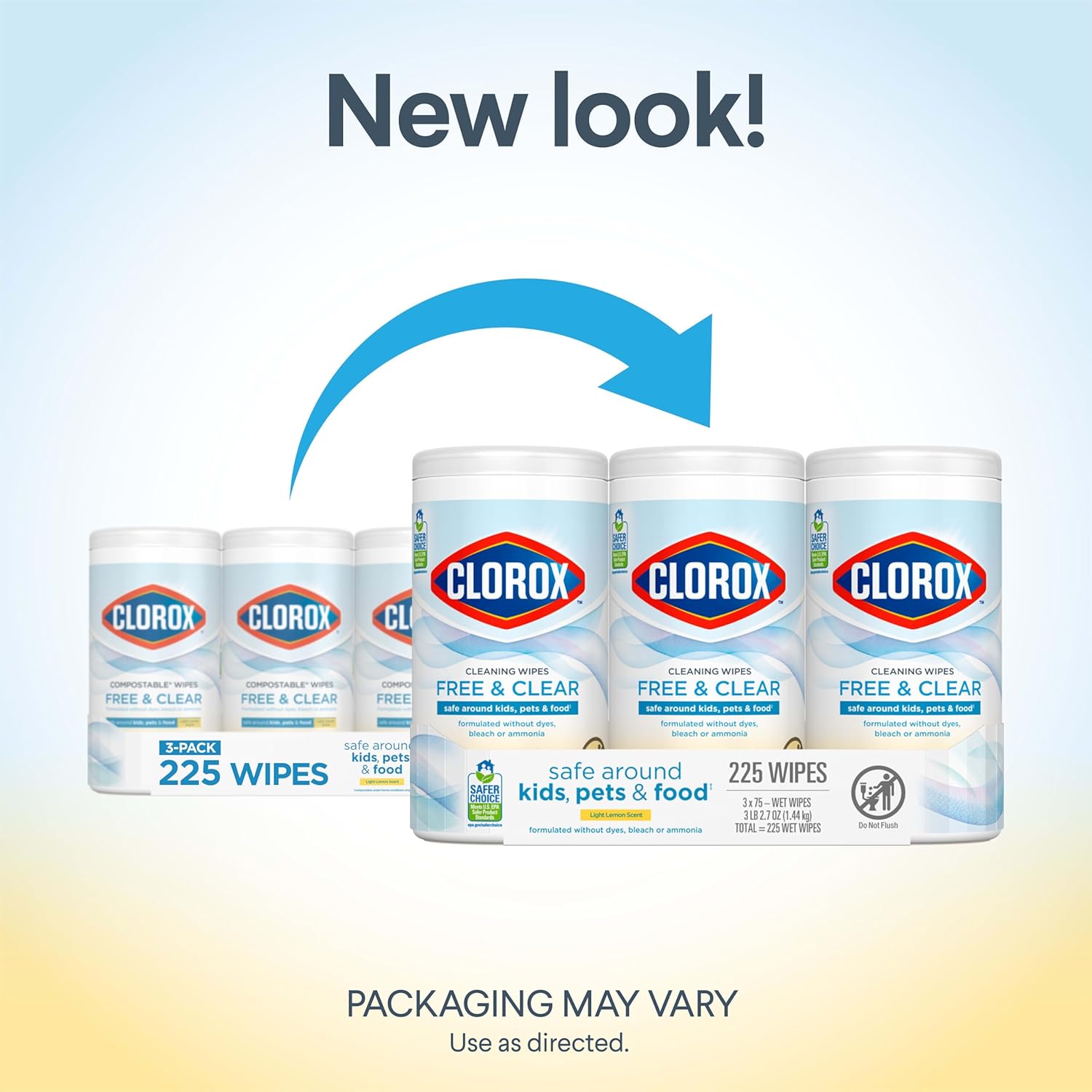 Clorox Free & Clear Cleaning Wipes, Light Lemon Scent, 75 Count, Pack of 3 (Pack May Vary) - Image 2
