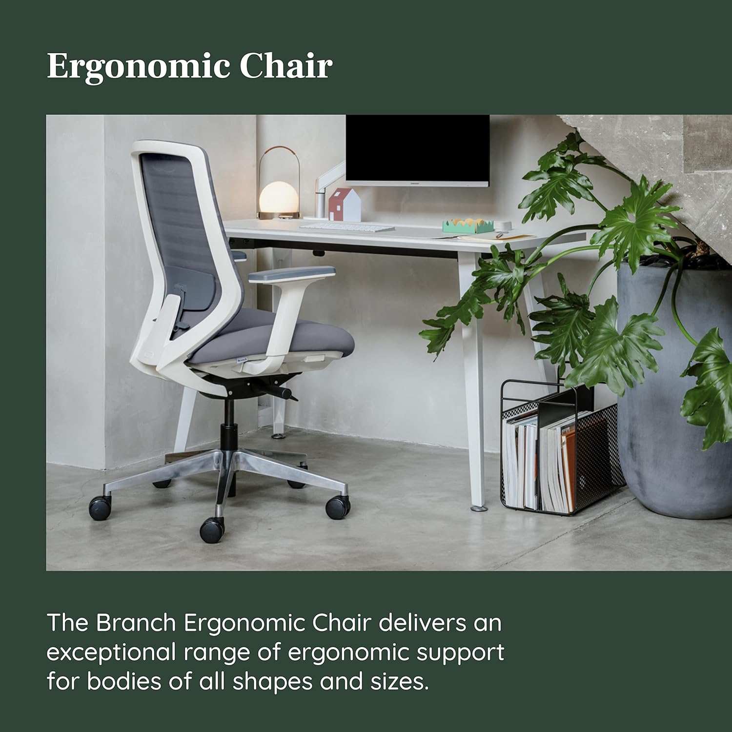 Branch Ergonomic Chair - A Versatile Desk Chair with Adjustable Lumbar Support, Breathable Mesh Backrest, and Smooth Wheels - Experience Optimal Comfort and Support - Graphite - White - Image 3