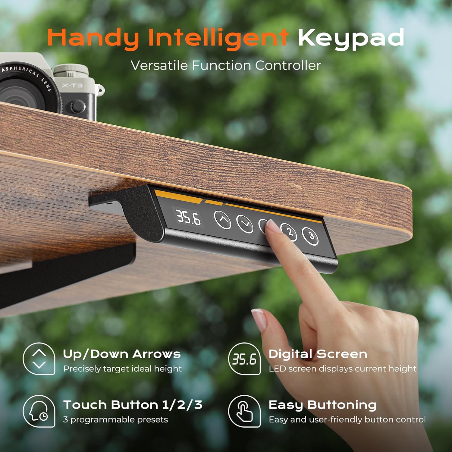 Huuger 55 x 28 Large Electric Standing Desk, Height Adjustable Computer Desk, 27.6" Deep Desktop, Stand up Gaming Office Desk with 2 Hooks, 3 Preset Heights, for Home Office, Rustic Brown - Image 6