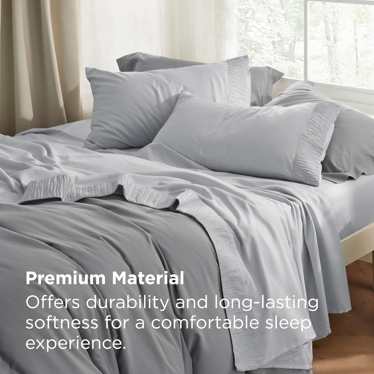 Bedsure Queen Sheet Set - 4 Pieces Soft Queen Size Sheets - Breathable & Cooling - Hotel Luxury - Easy Care Polyester Microfiber Bedding for Women, Men, Light Grey - Image 5