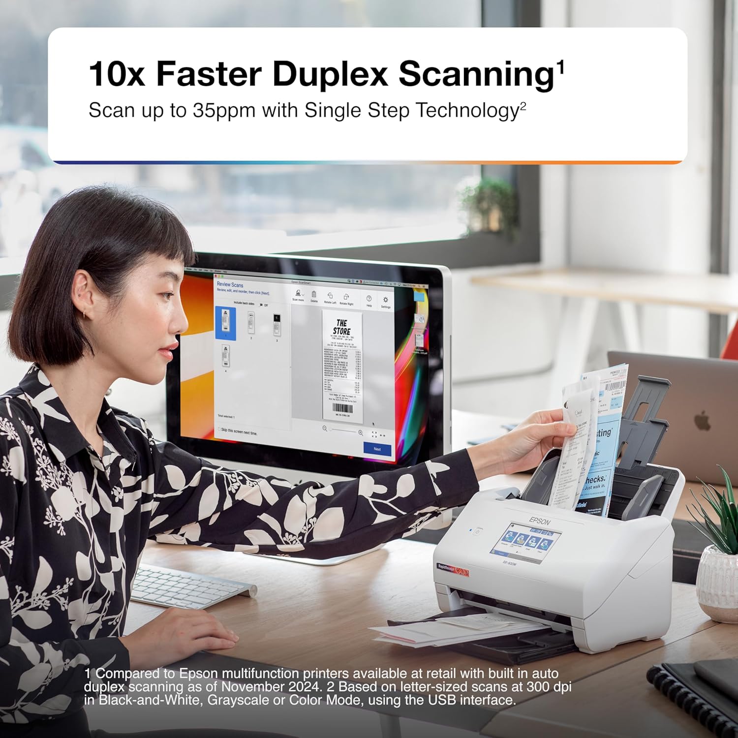 Epson RapidReceipt RR-600W Wireless Desktop Color 2-Sided Document & Tax Receipt Scanner with ScanSmart AI PRO Data Management Software for PC & Mac Touchscreen & 100-Page Auto Document Feeder - Image 7