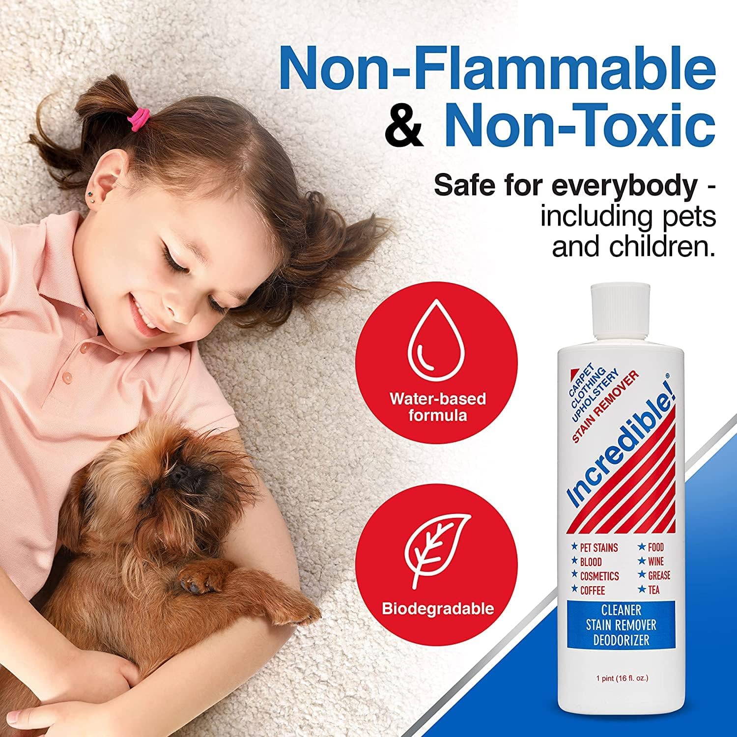 INCREDIBLE! Stain Remover - Instant Spot Remover For New and Old Stains - Blood, Red Wine, Coffee, Urine, Cosmetics, Pet Stains and Odor Eliminator - Carpets, Mattress, Laundry, 16.oz (2 Pack) - Image 3