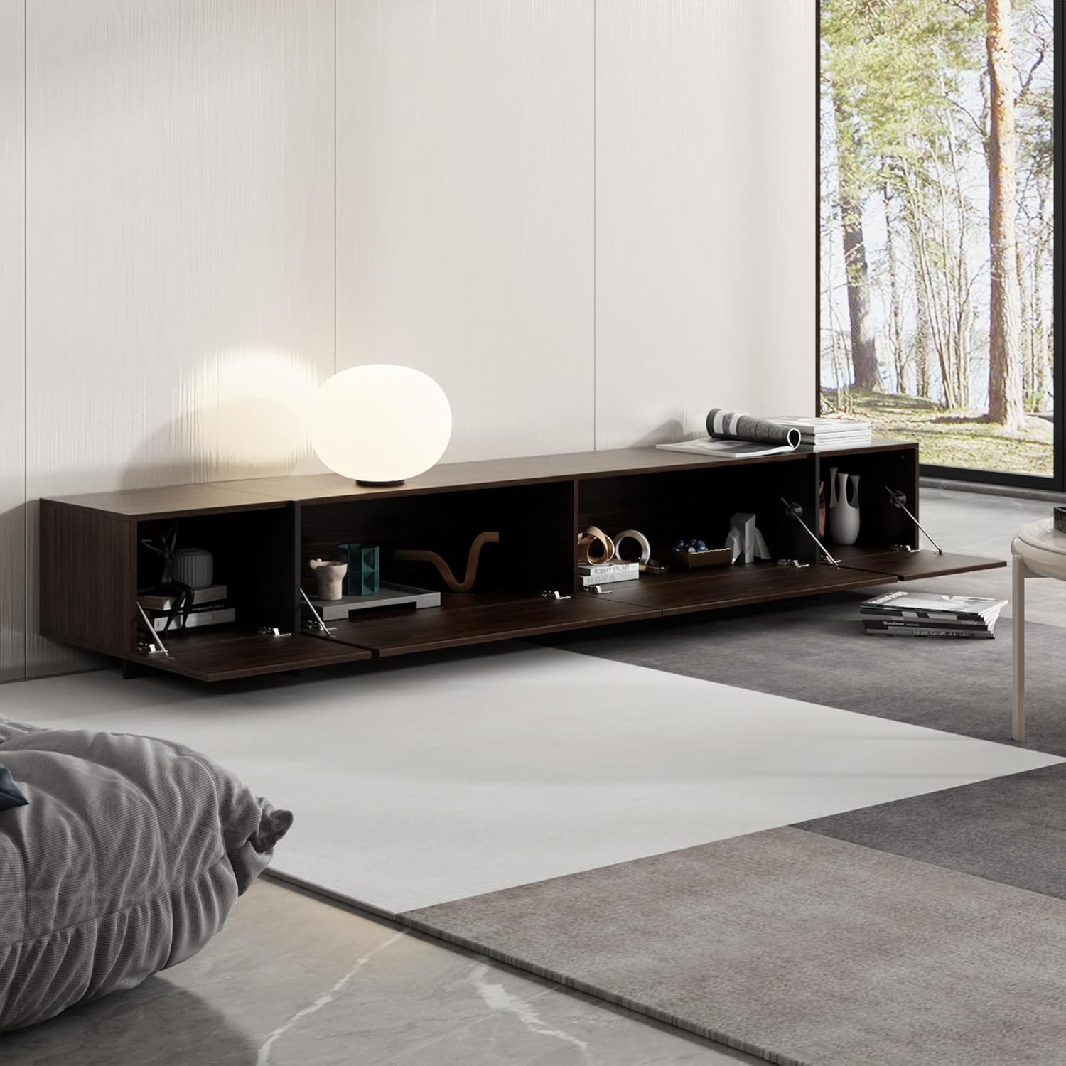 AIEGLE 95.1" W TV Stand with 4 Flip-Down Drawers, Modern Entertainment Center with Storage, Media Console Table TV Cabinet, Dark Brown - Image 4