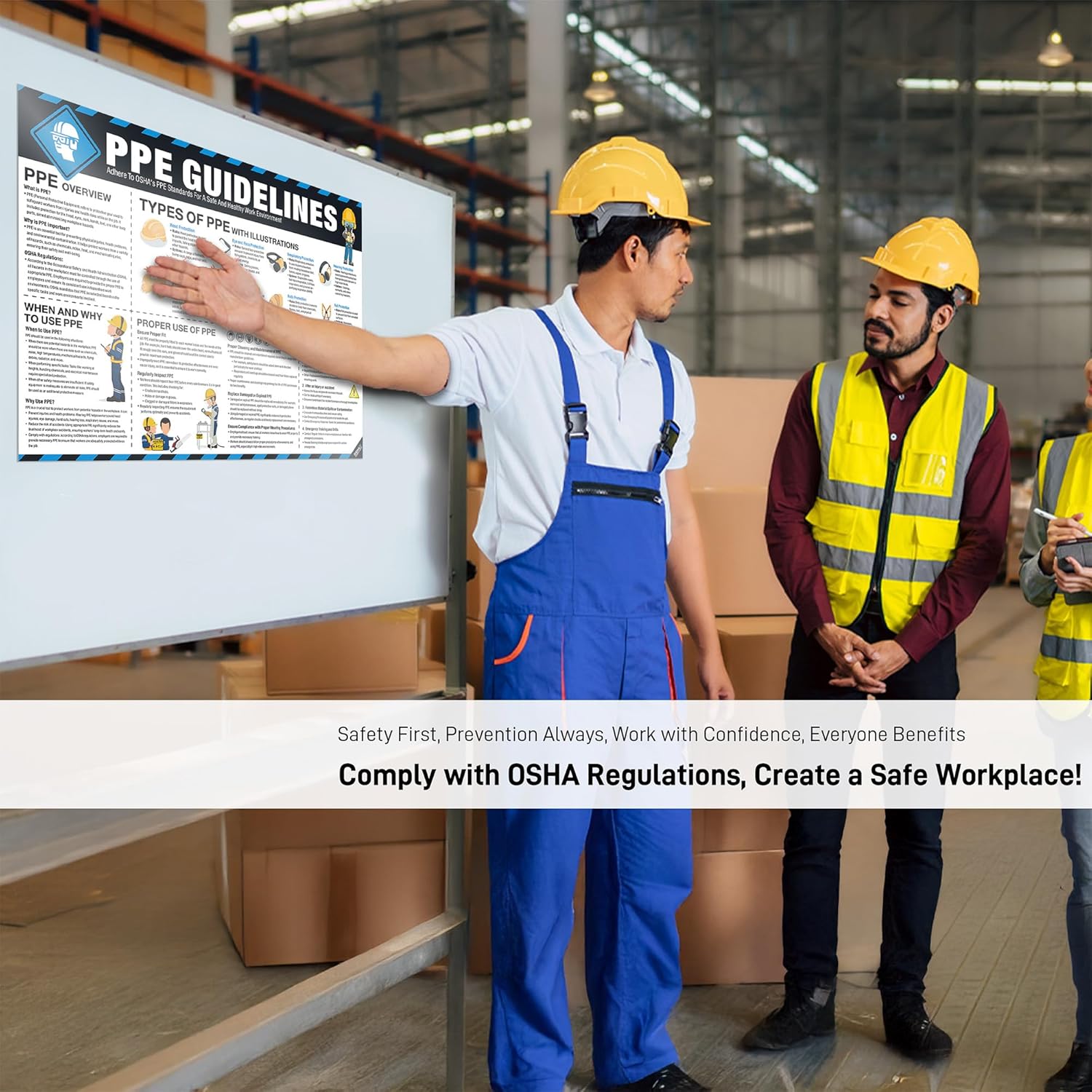PPE Safety Poster 18"x24", OSHA Compliant Personal Protective Equipment (PPE) Guide for Workplace & Construction, Protective Gear Usage, Eye, Ear & Respiratory Safety Sign Tear-Resistant - Image 6