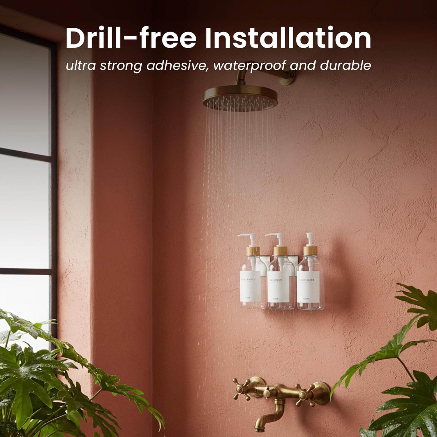 MaisoNovo Shampoo and Conditioner Dispenser - Shower Soap Dispenser Wall Mounted - 16.9 fl oz Set of 3 Clear Plastic Bottles White Bamboo Pump - Shampoo Dispenser, Shower Dispenser 3 Chamber No Drill - Image 6