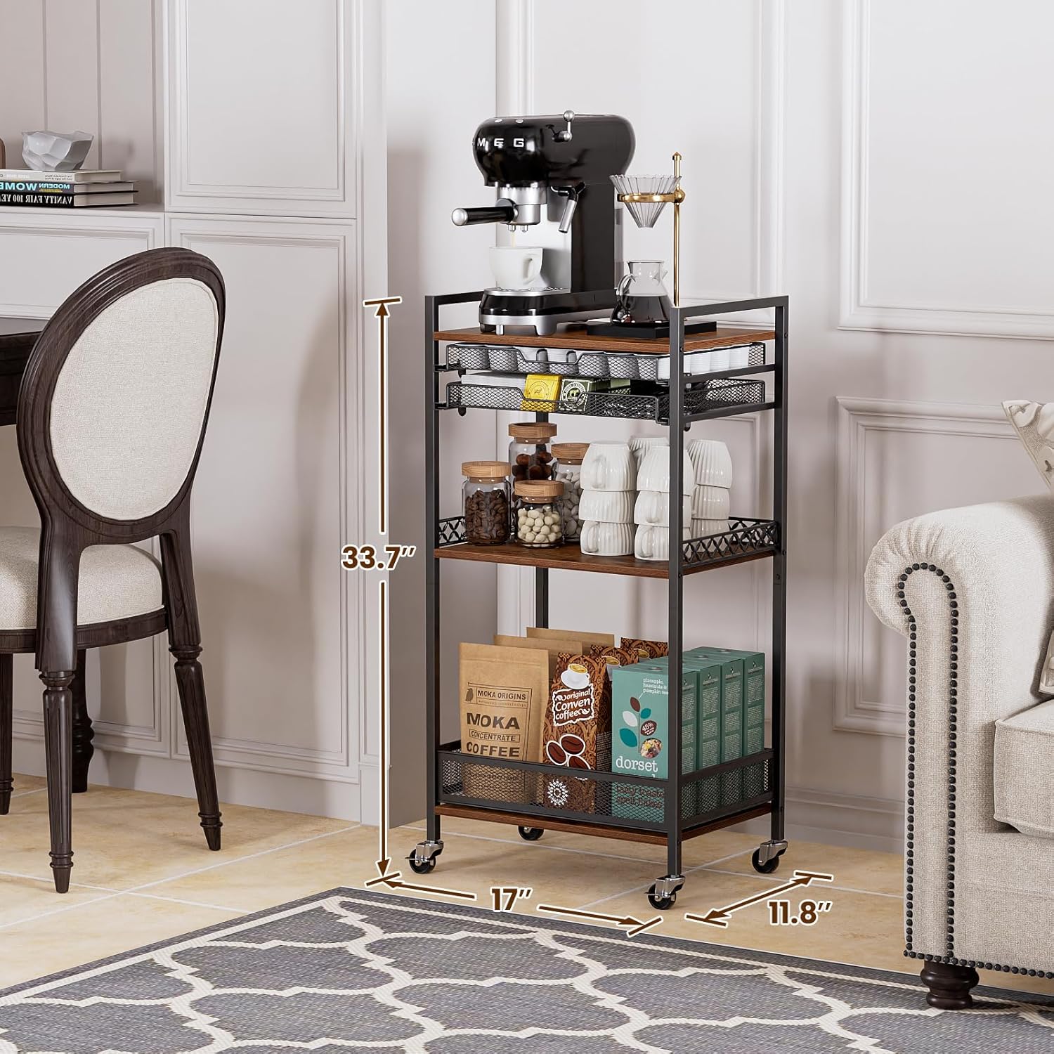 K Cup Holder Cart, Coffee Station Organizer for Nespresso Vertuo Capsule and K Cup Capsule, Multi-Functional Coffee Bar Cart Accessories Organizer with Wheels for Living Room, Kitchen - Image 2