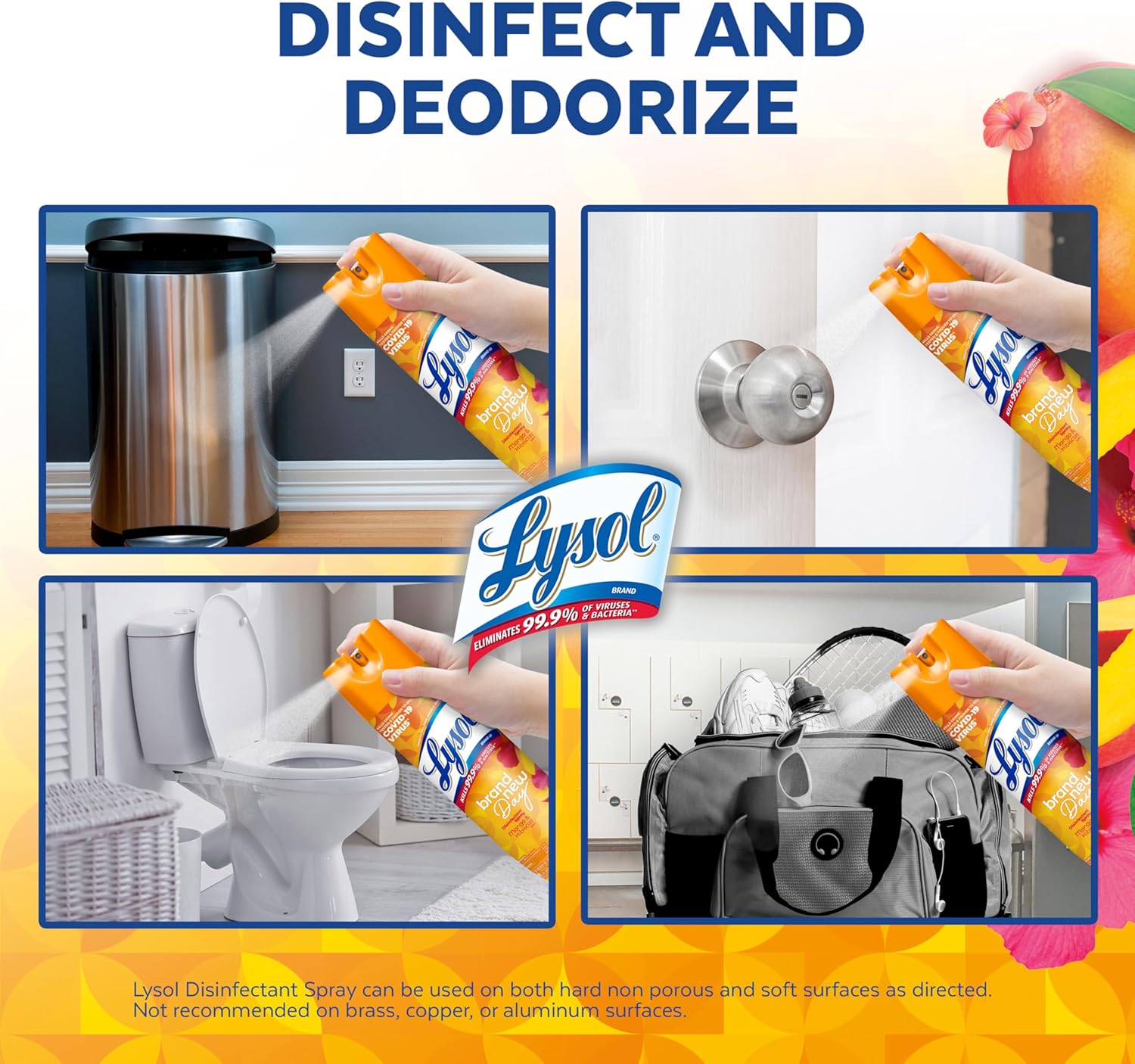 Lysol Disinfectant Spray, Sanitizing and Antibacterial Spray, For Disinfecting and Deodorizing, Mango & Hibiscus, 19 Fl. Oz (Pack of 2) - Image 4
