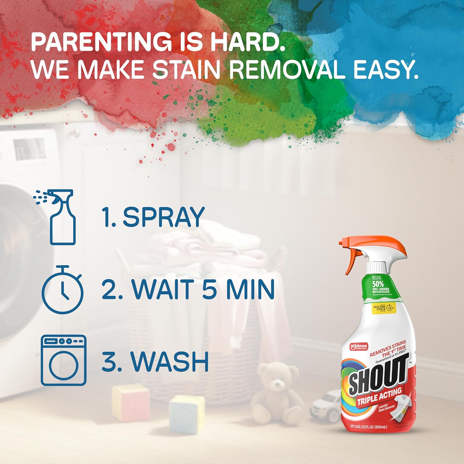 Shout Active Enzyme Laundry Stain Remover Spray, Triple-Acting Formula Clings, Penetrates, and Lifts 100+ Types of Everyday Stains - Prewash Spray 22oz - Image 8