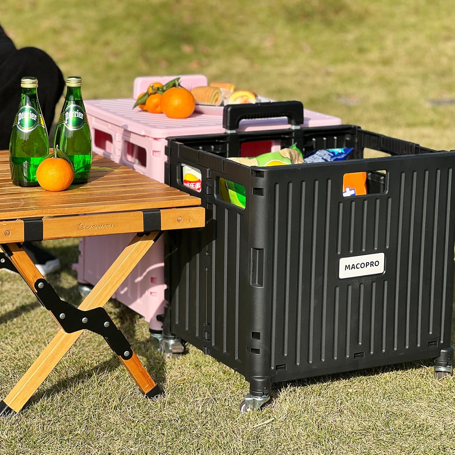 Folding Utility Cart Portable Rolling Crate Handcart Shopping Trolley Collapsible Tool Box, with Lid, Basket on 4 Rotate Wheels, for Grocery, Office, Luggage, Teacher (Black) - Image 9