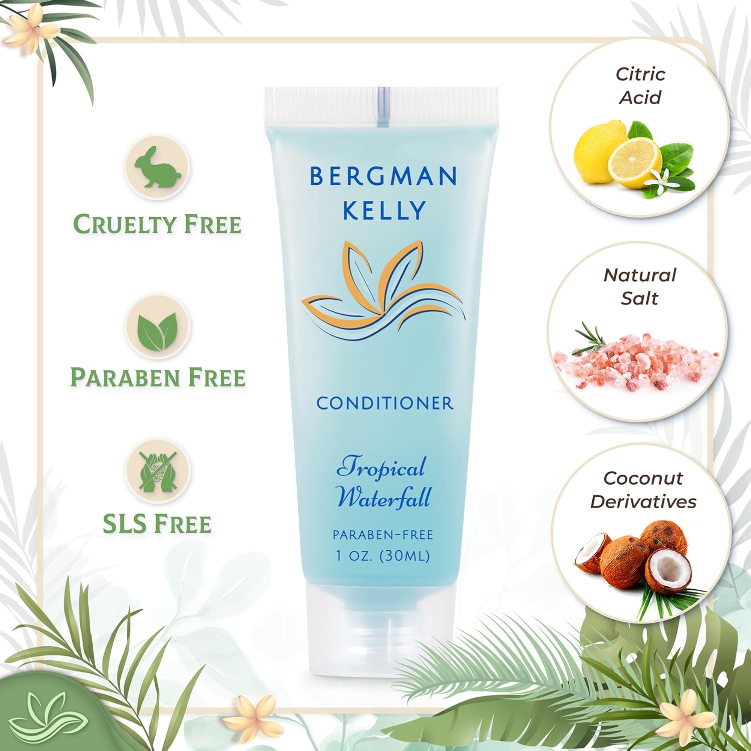 BERGMAN KELLY - Hotel Toiletries Bundle - Tropical Waterfall, 1 oz ea, 125 Pieces - 5-Piece Set: 25 ea Rectangular Bar Soap, Shampoo, Conditioner, Body Lotion & Body Wash - Bulk Mini Guest Amenities - Image 2
