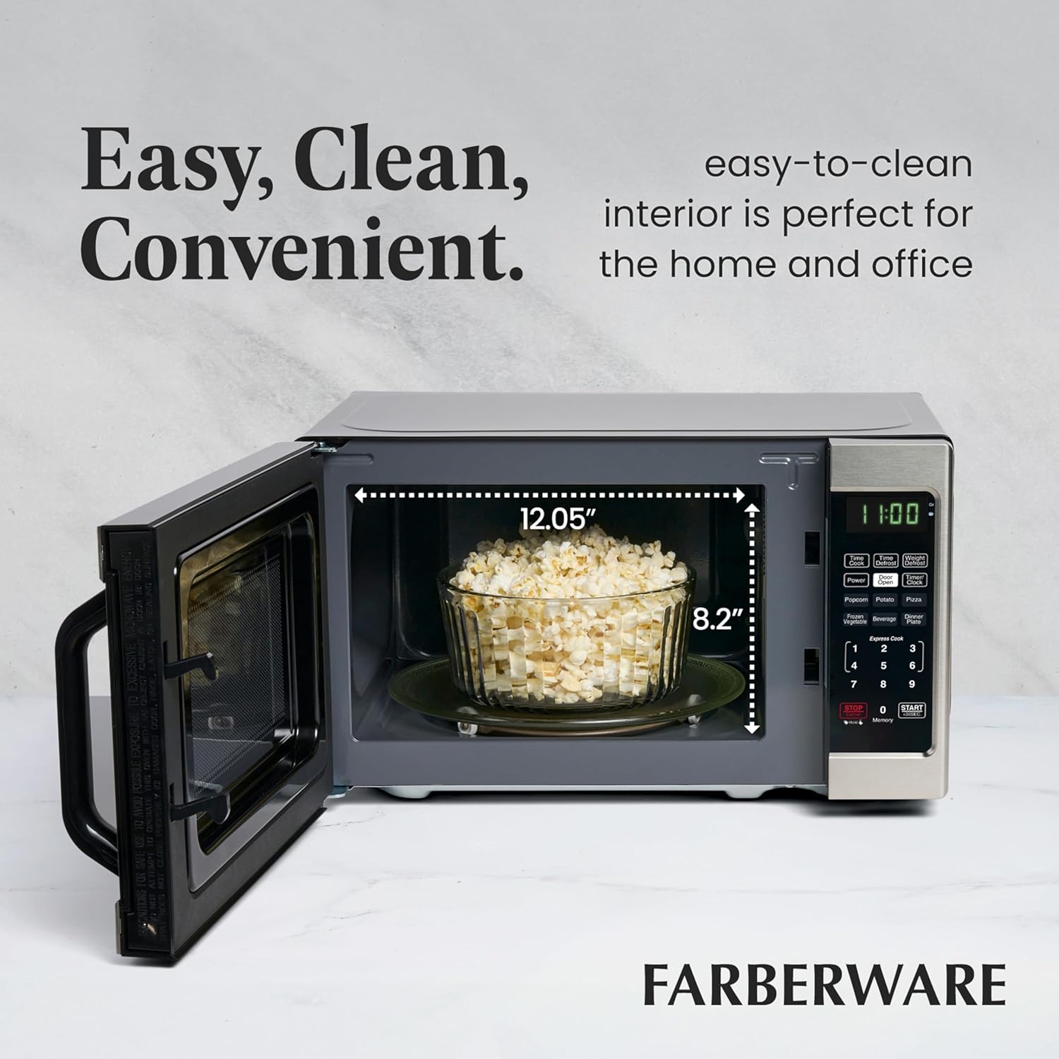 Farberware 0.7 Cu. Ft. Countertop Microwave Oven – 700 Watts Power, Auto Cook Settings, Defrost, Easy Clean and Child Safety Lock - Stainless - Image 5