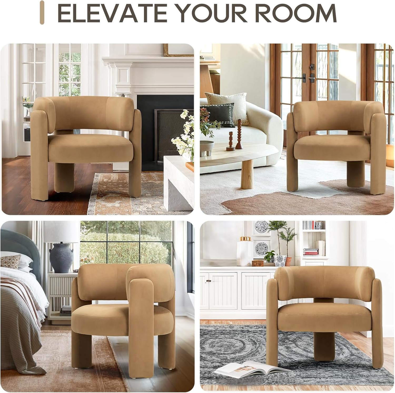 COLAMY Modern Velvet Accent Chairs Set of 2, Upholstered Barrel Chairs, Comfy Side Arm Chairs with 3 Legs for Living Room, Bedroom, Reading, Khaki - Image 5