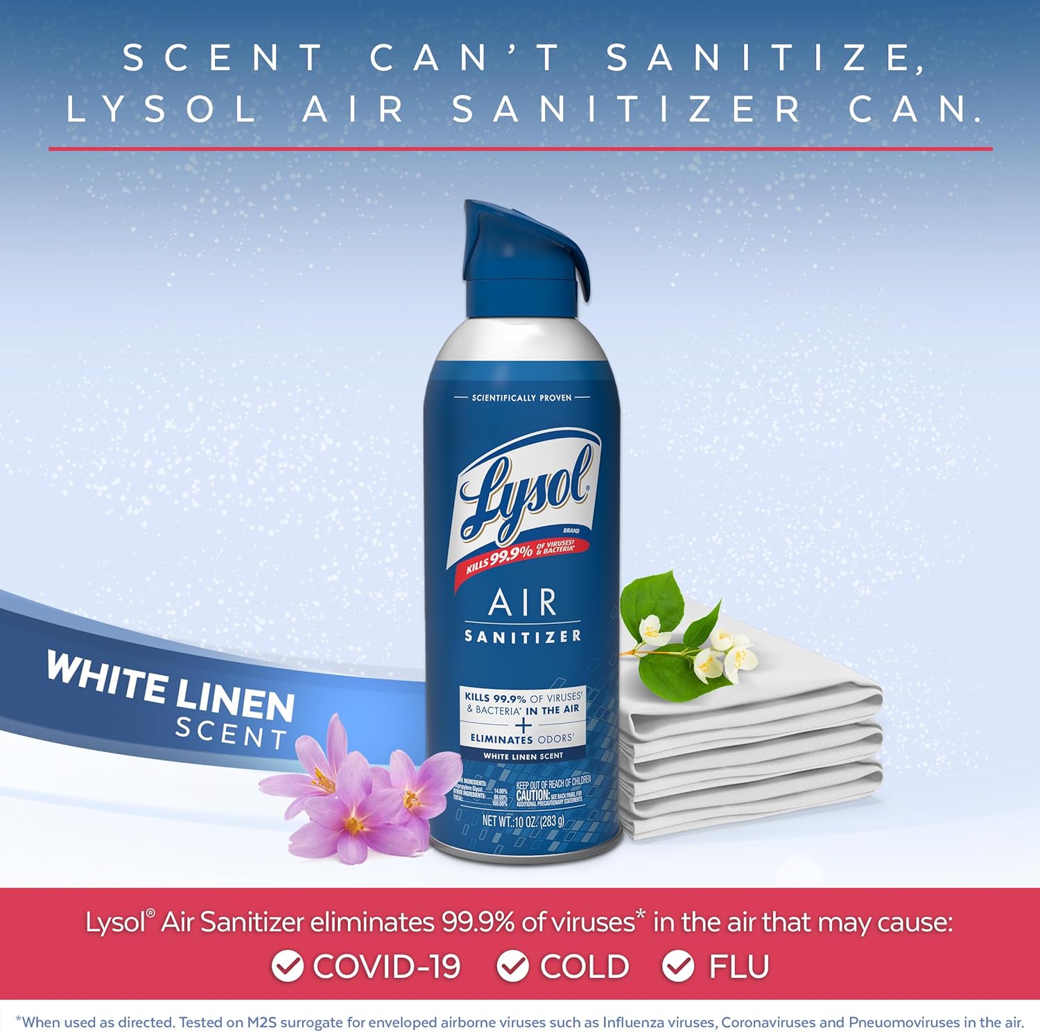Lysol Bundle containing x2 Lysol Disinfectant Spray for Hard and Soft Surfaces, Crisp Linen, 19 Fl. Oz + Lysol Air Sanitizer Spray, For Air Sanitization and Odor Elimination, White Linen, 10 Fl. Oz - Image 3
