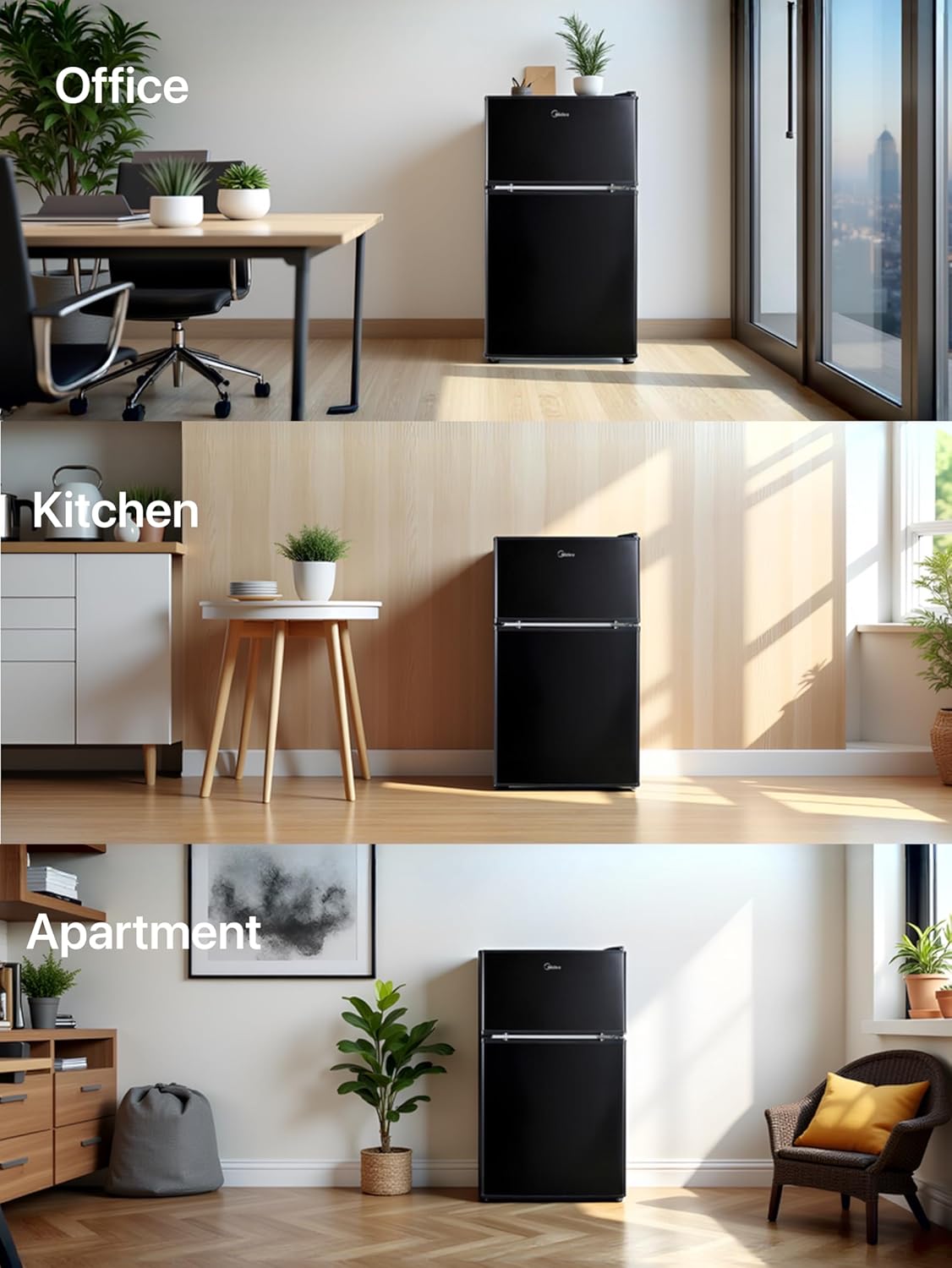 Midea WHD-113FB1 Double Door Mini Fridge with Freezer for Bedroom Office or Dorm with Adjustable Remove Glass Shelves Compact Refrigerator, 3.1 cu ft, Black - Image 8