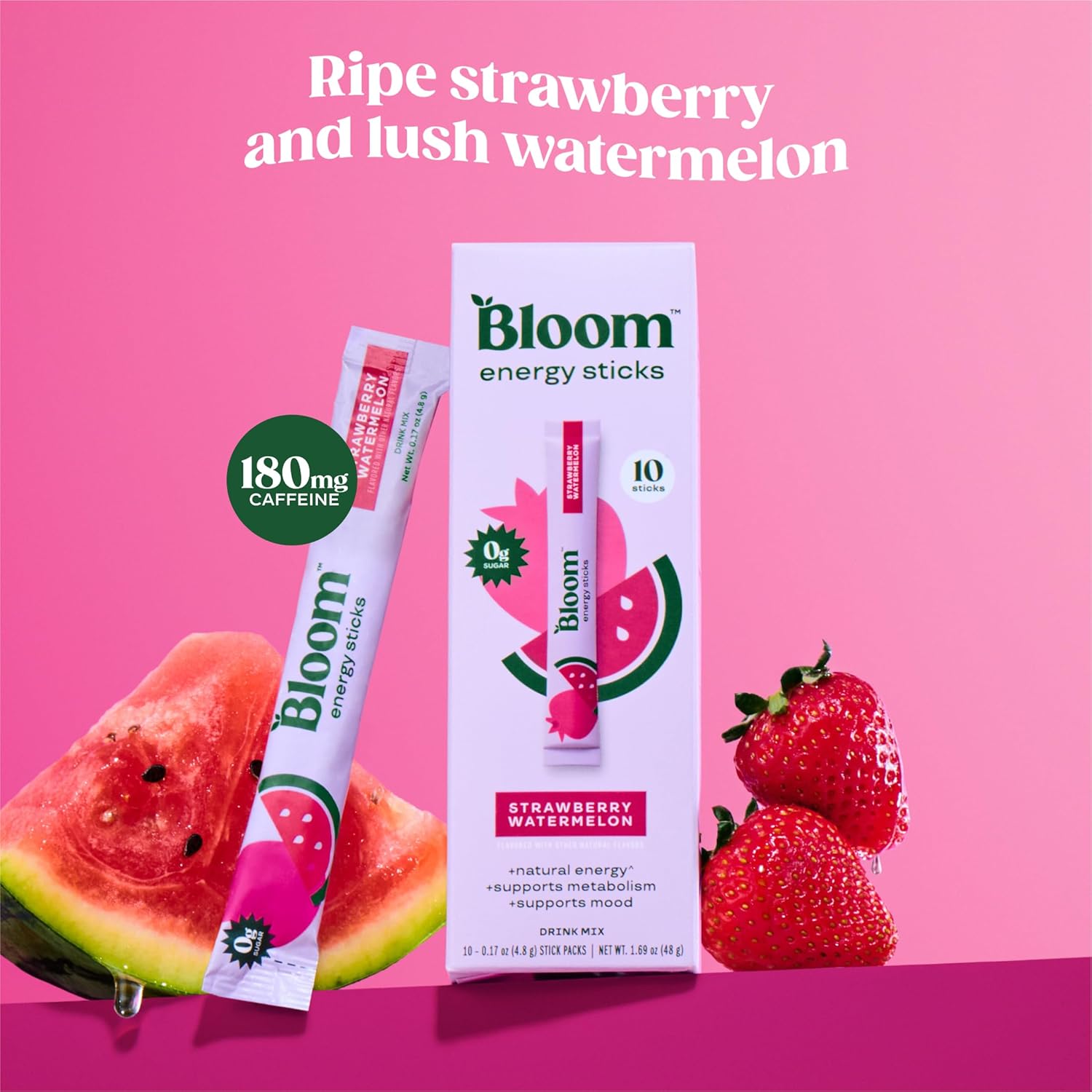 Bloom Nutrition Energy Drink Powder Packets, Sugar Free Energy Drink Mix with L-Theanine, B Vitamins & Natural Caffeine, On the Go Powder Sticks for Natural Energy, 10 Calories (10 Pouches (Pack of 1), Strawberry Watermelon) - Image 3
