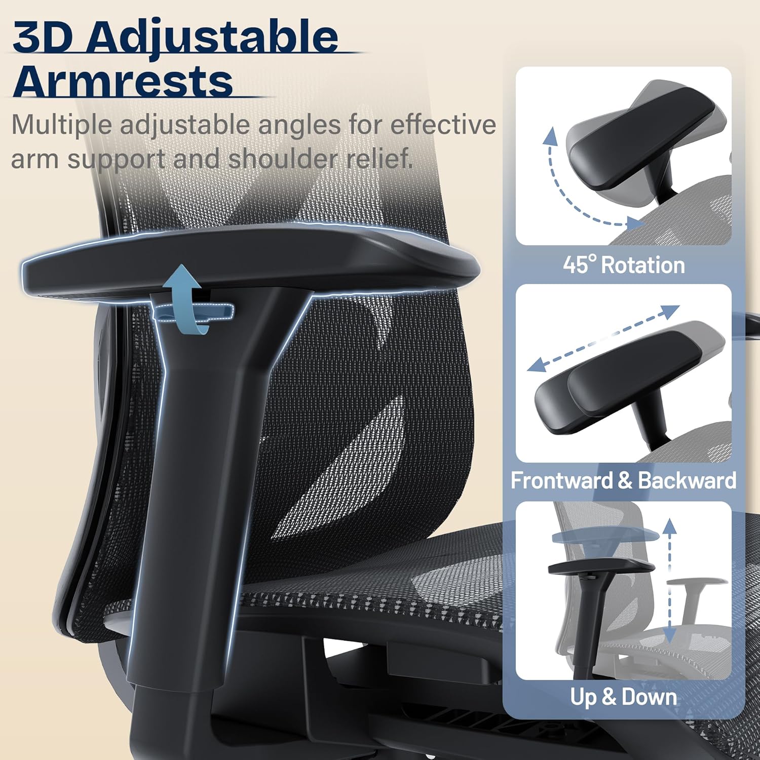 Ergonomic Office Chair, Mesh Computer Desk Chairs with Adjustable Lumbar Support, 3D Armrests, Tilt Function, Comfy Wide Seat, Swivel Executive Work Task Chair for Company and Home - Image 5