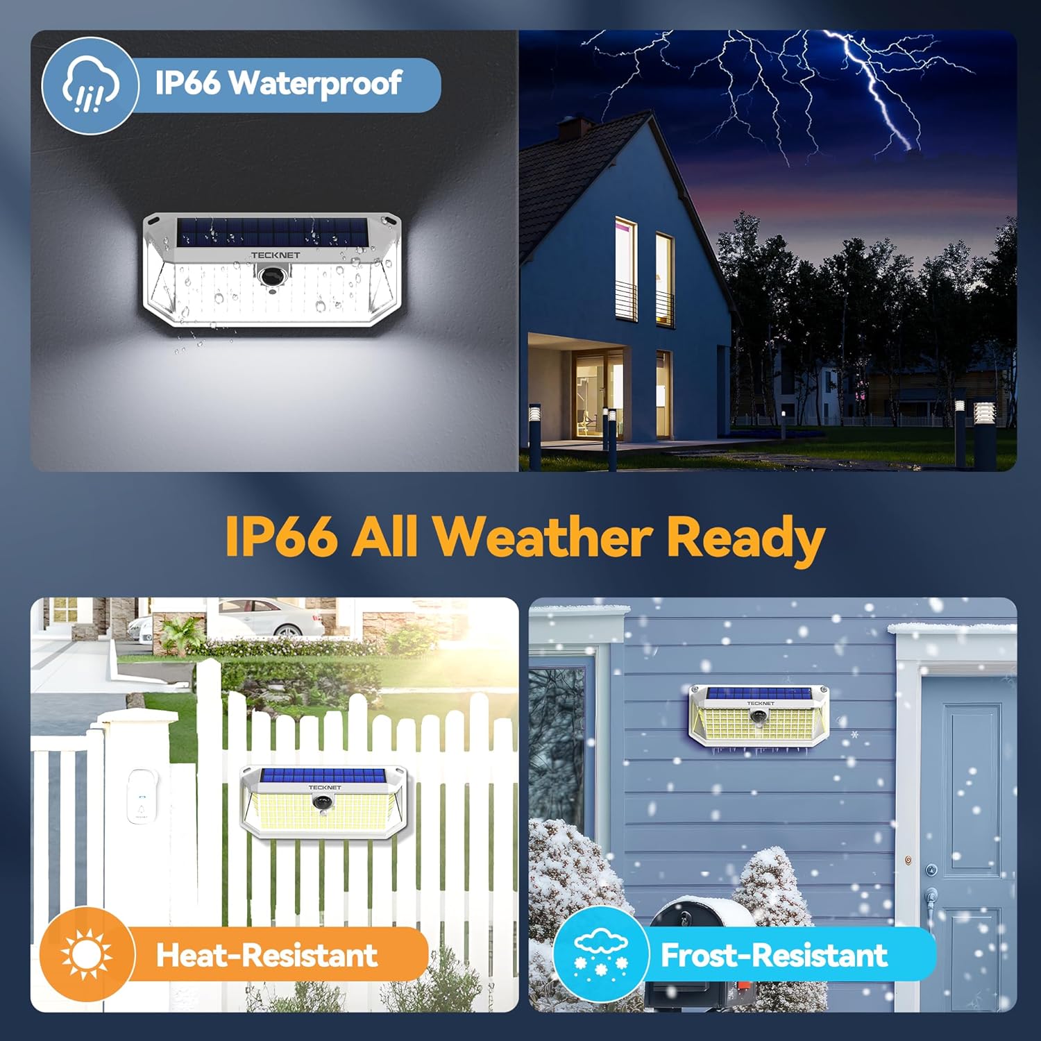 TECKNET 461 LED Solar Powered Outdoor Lights, 270° Angle & 3 Lighting Modes Motion Sensor Light Outdoor, Security Solar Lights Waterproof - 2 Pack, White, Cold Light - Image 5