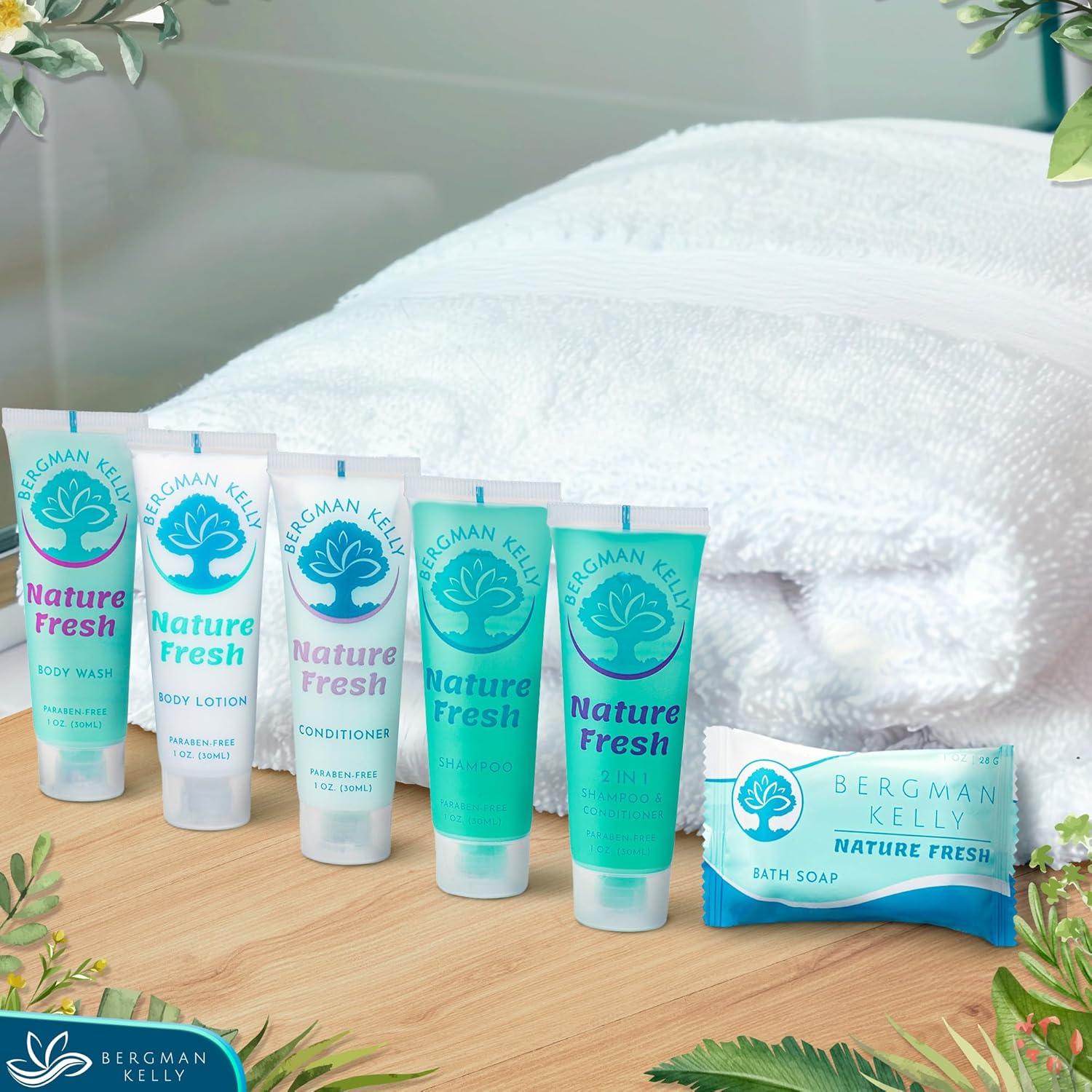 BERGMAN KELLY Hotel Toiletries Bundle (Nature Fresh, 1 oz each, 200 Pieces) 4-Piece Set: 50 Rectangular Bar Soap, 50 Shampoo, 50 Conditioner & 50 Body Lotion - Bulk Mini Guest Amenities - Image 6