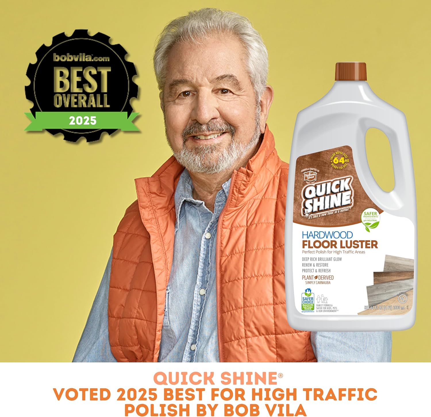 Quick Shine Hardwood Floor Luster-Polish 64oz | Plant-Derived w/Carnauba | Safer Choice, No PFAS, pH Neutral | Ready to Use Formula w/Anti-Slip Technology | Simply Squirt & Spread | Made in USA - Image 6
