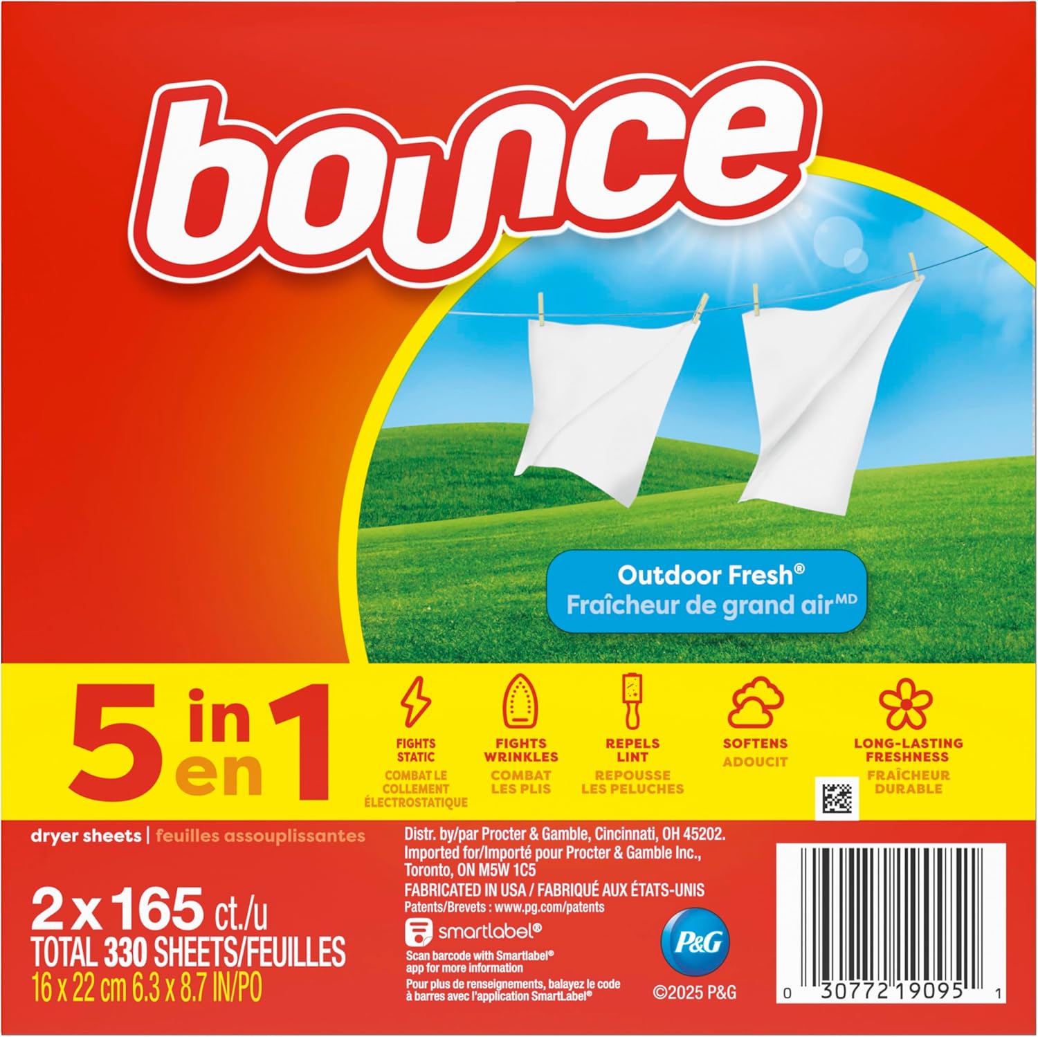 Bounce Dryer Sheets, 330 count, Outdoor Fresh Scent, Fabric Softener Sheets, Reduces Static, Softens and Fights Wrinkles - Image 9