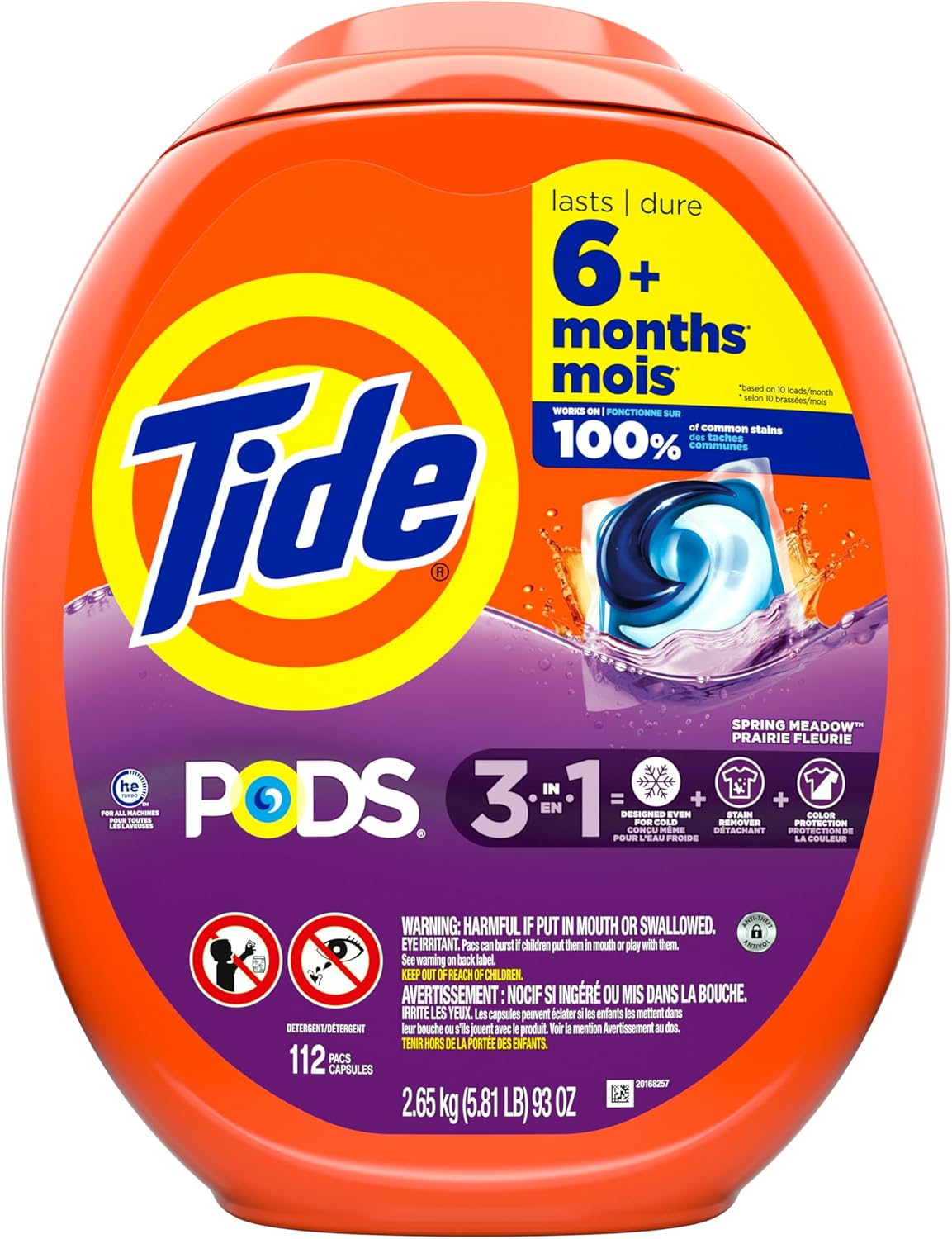 Tide PODS laundry detergent pacs, 3-in-1 Stain Remover, Odor Fighter, Color Protector, 112 Count, HE compatible, Spring Meadow Scent - Image 12