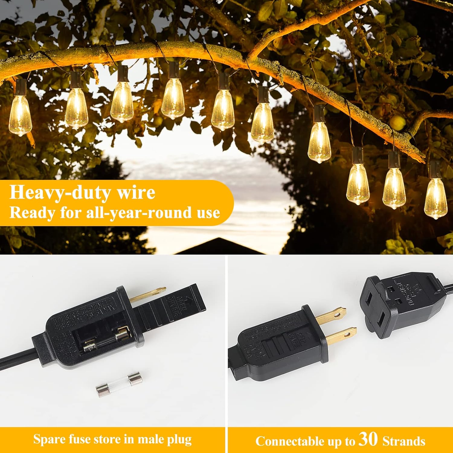 Brightever 50FT Outdoor String Lights Waterproof, 2700K Bright LED Patio Lights with 27 ST38 Shatterproof Vintage Bulbs, Retro Connectable Edison String Lights for Outside, Garden, Balcony, Porch - Image 4