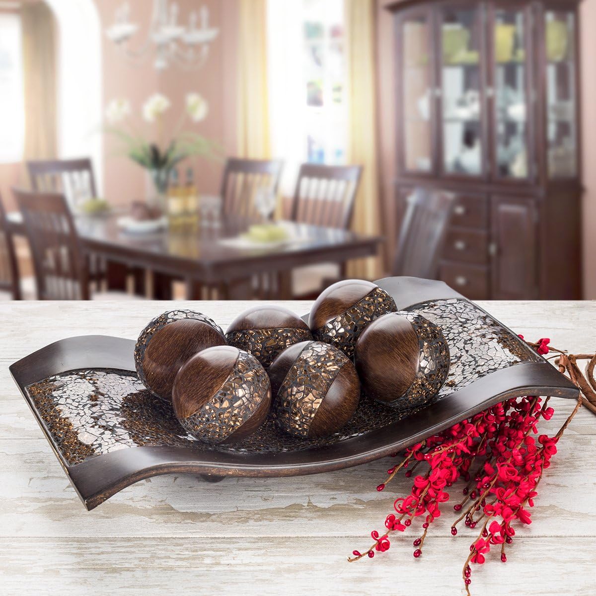 Creative Scents Schonwerk Brown Walnut Decorative Orbs for Bowls and Vase Fillers (Set of 3) Resin Sphere Balls for Living, Dining Room, Coffee Table Centerpiece Home Decor - Great Gift Idea - Image 4