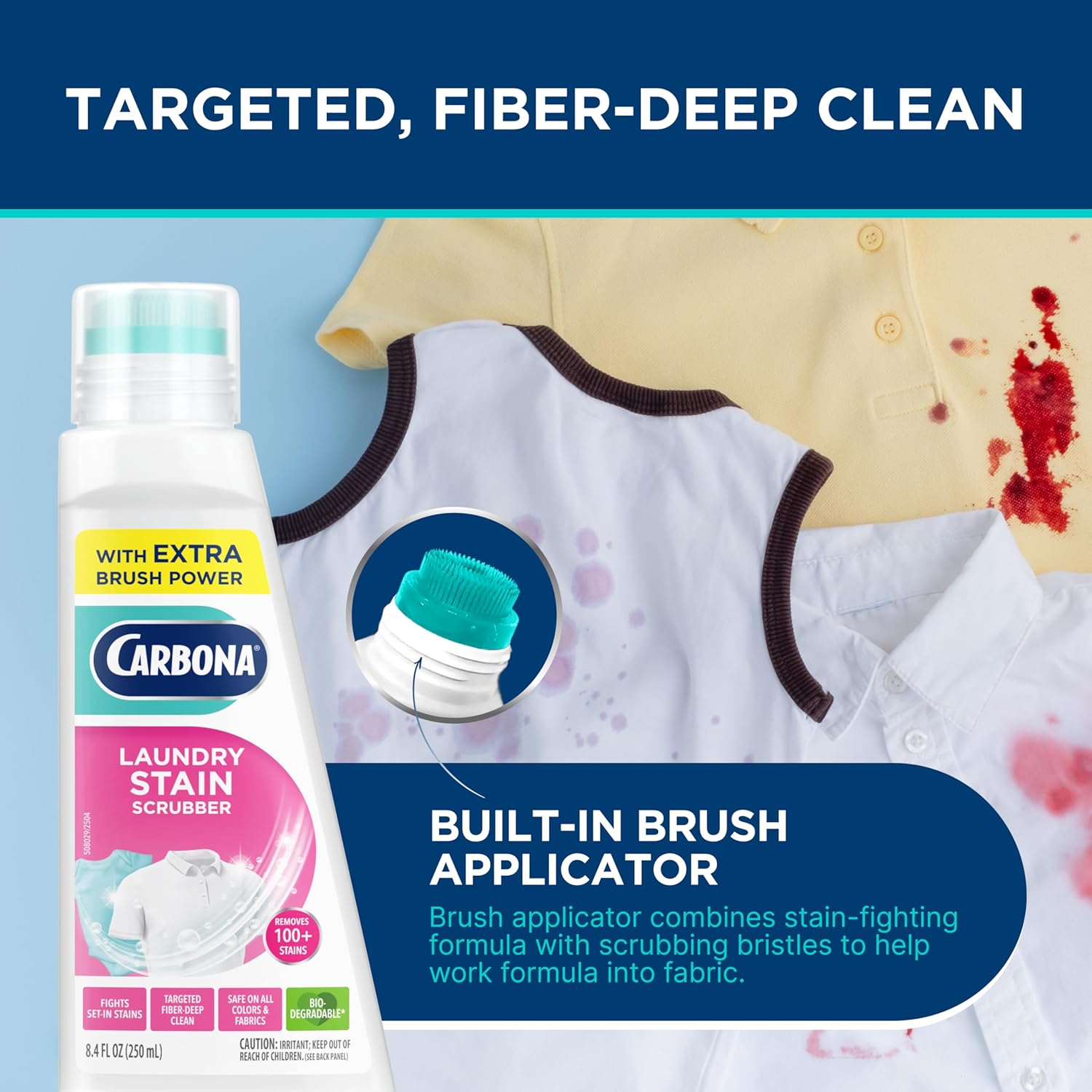 Carbona Laundry Stain Scrubber | Bio-Enzyme Stain Remover | Eliminates Fat, Oil, Blood, Milk, Fruit, Ketchup, Vegetables & Baby Food Stains | Save On Skin & Washable Fabrics | 1 Pack, 8.4 Fl Oz - Image 6