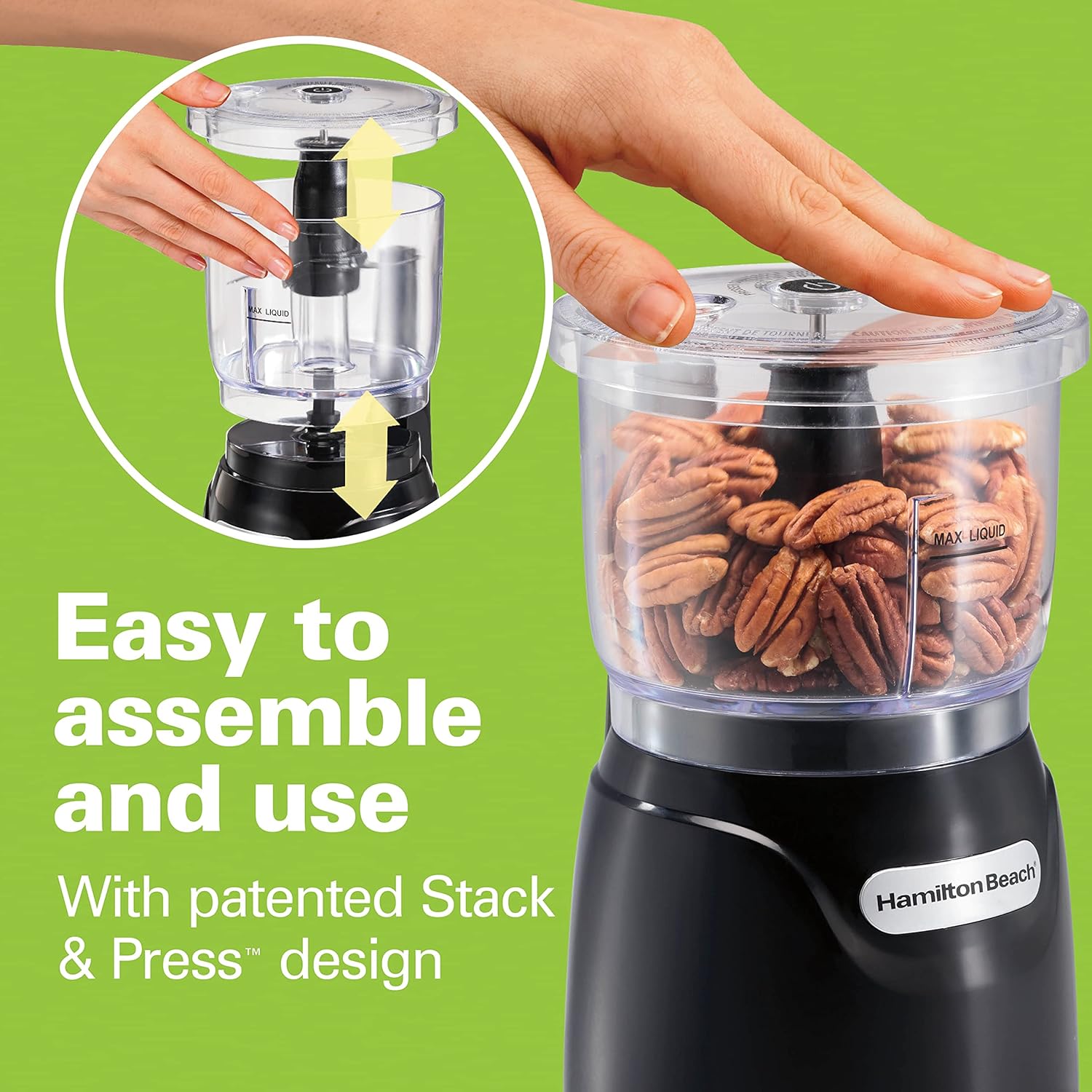 Hamilton Beach Electric Vegetable Chopper & Mini Food Processor, 3-Cup, 350 Watts, for Dicing, Mincing, and Puree, Black (72850) - Image 2