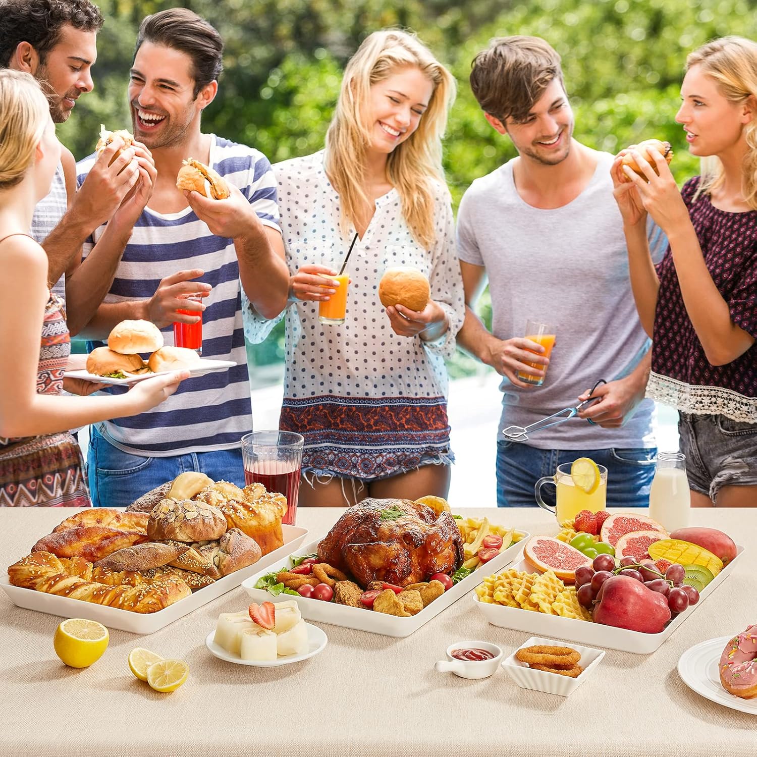 Lifewit Reusable Plastic Serving Tray, 15" x 10" White Platters for Party, Large Tray Dishes for Serving Food, Buffet, Snacks, Fruit, Rectangle, Thanksgiving Christmas Essentials, 3 Sets, BPA Free - Image 4