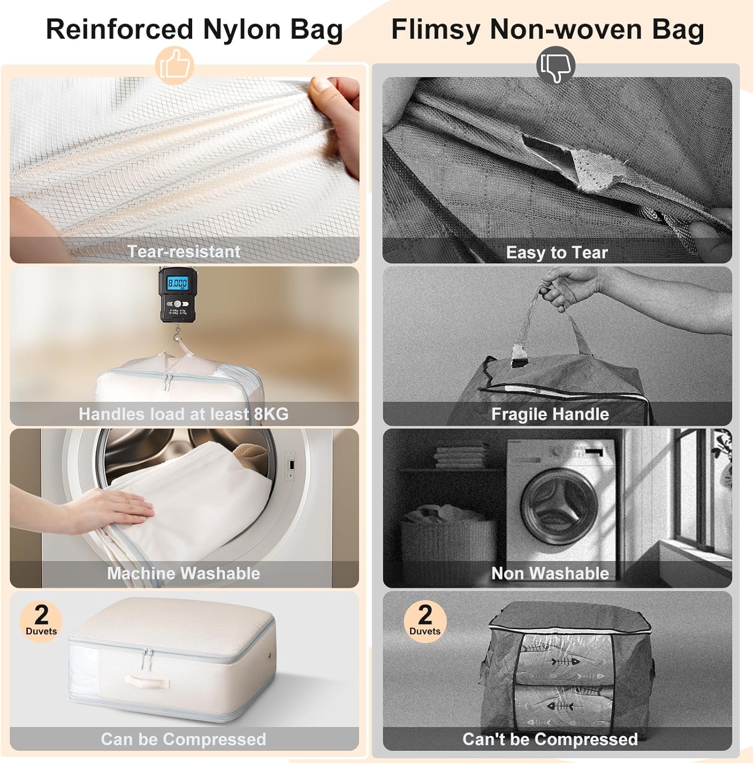 Comforter Storage Bag - Large Capacity Blanket Storage Bags 3-Layer Ultra Space Saving Self Compression Organizer, Washable Compression Bags for Storage Comforter Blanket, 2-Pack, Beige - Image 4