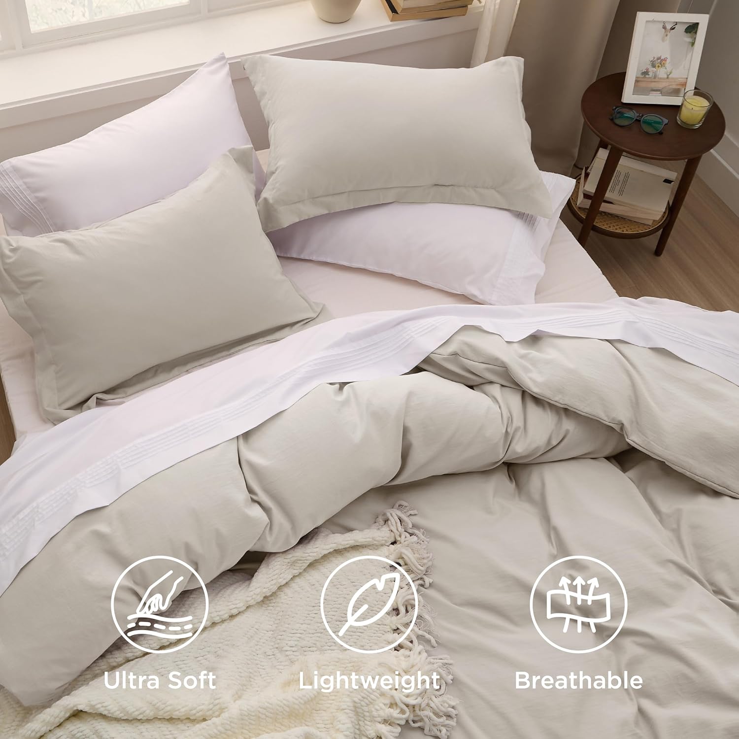 Bedsure Duvet Cover King Size - 3 Pieces Prewashed Cotton-Like Extra Soft Bedding Set, Includes 1 Duvet Cover 104x90 Inches with Zipper Closure & 2 Pillow Shams, Linen, Comforter Not Included - Image 4