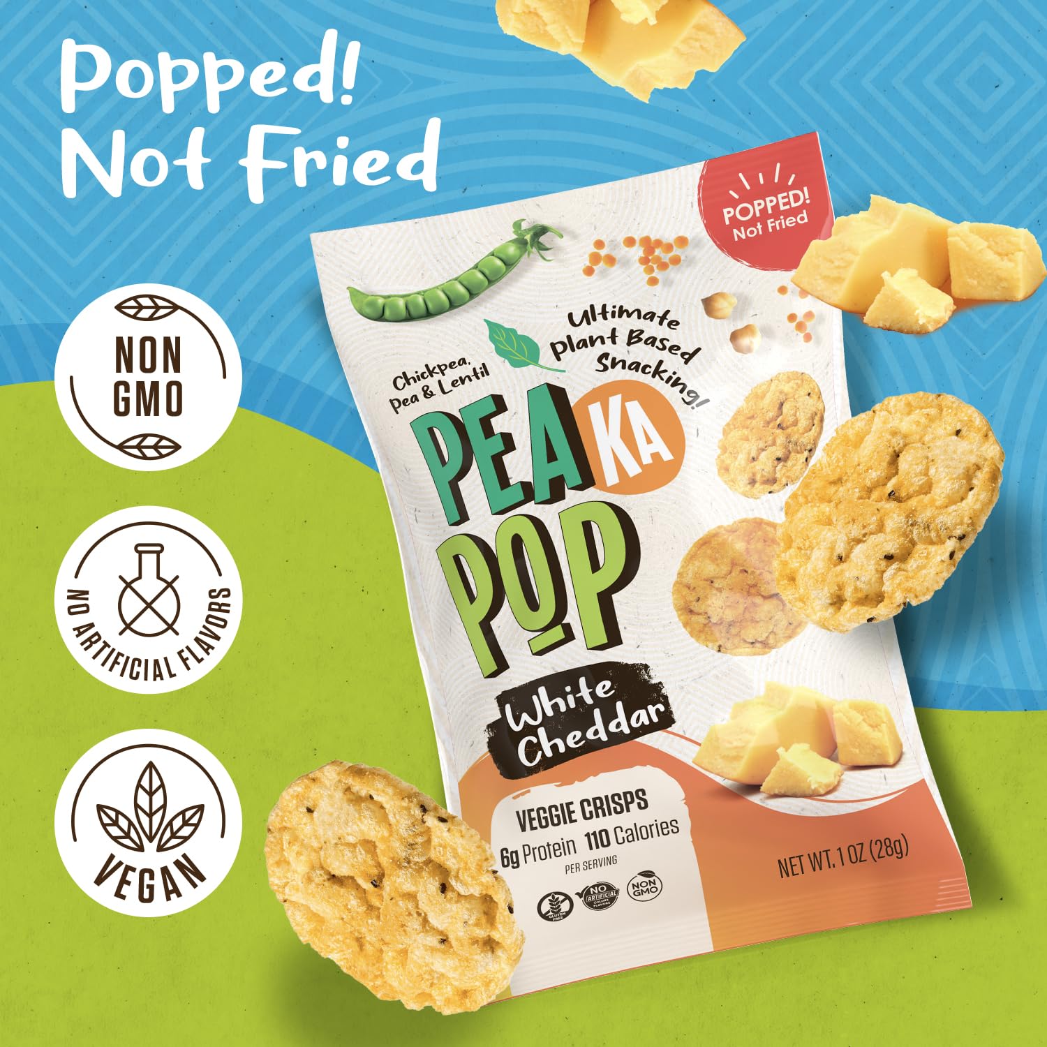 PeaKaPop Veggie Chips – Plant-Based, Healthy Veggie Crisps with Pea, Lentil & Chickpea Protein – Vegan, Gluten-Free, Popped Chips – Snack Size for Kids & Adults – 1 oz Bags (15-Pack) – Variety Pack - Image 5