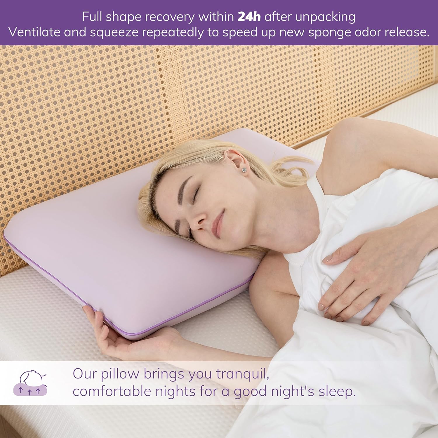 EGOHOME Cooling Gel Memory Foam Pillow - Reversible Cooling Cover, Neck Support for Side, Back and Stomach Sleepers, Removable & Machine Washable, All-Season Comfort, Standard Size, Purple - Image 6