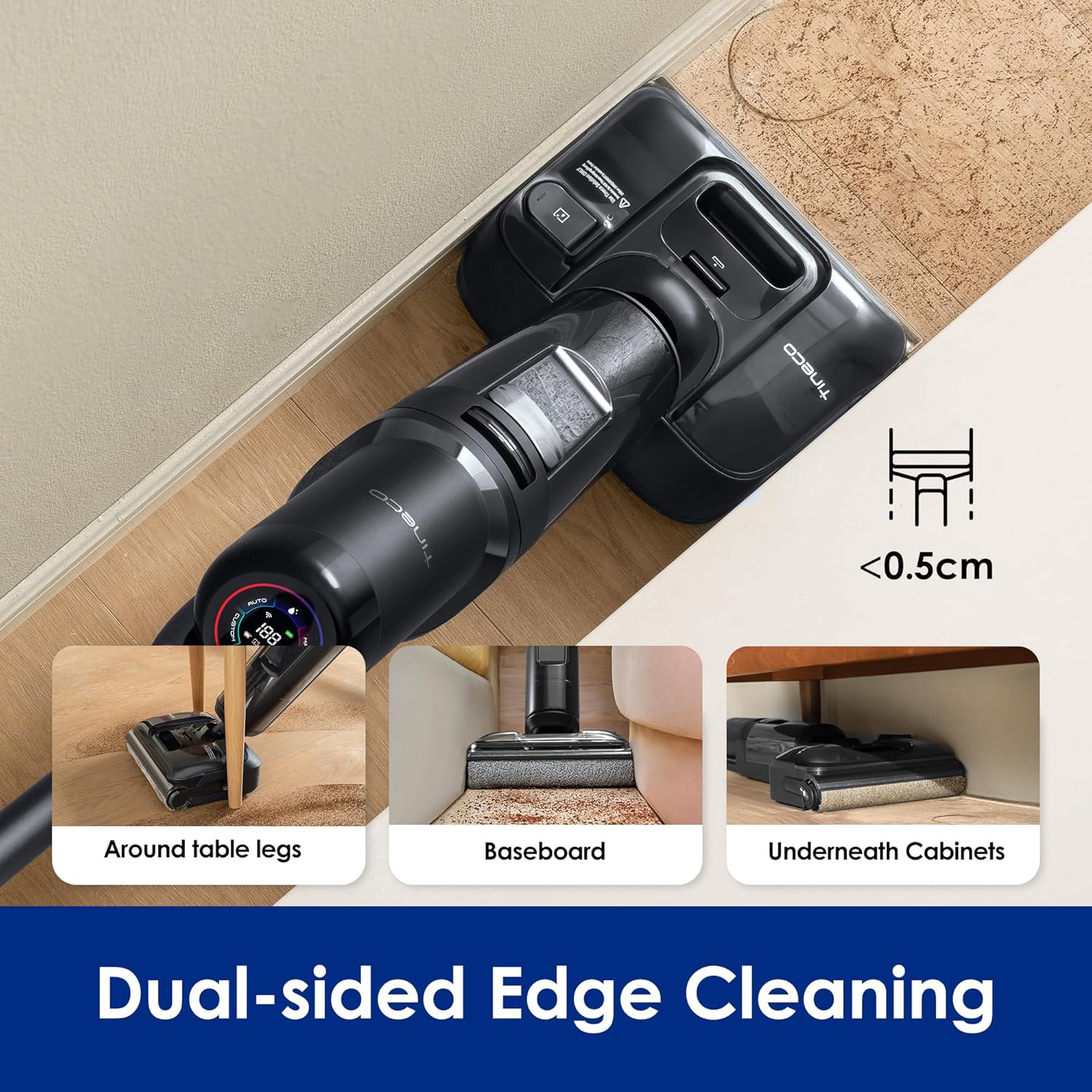 Tineco Floor ONE S7 Stretch Ultra Cordless Wet Dry Vacuum Cleaner, 180°Lay-Flat Anti-Tangle Design, 50 Minutes Runtime, 185℉ Flashdry Self-Cleaning, Dual-Sided Edge Cleaning Floor Cleaner - Image 5