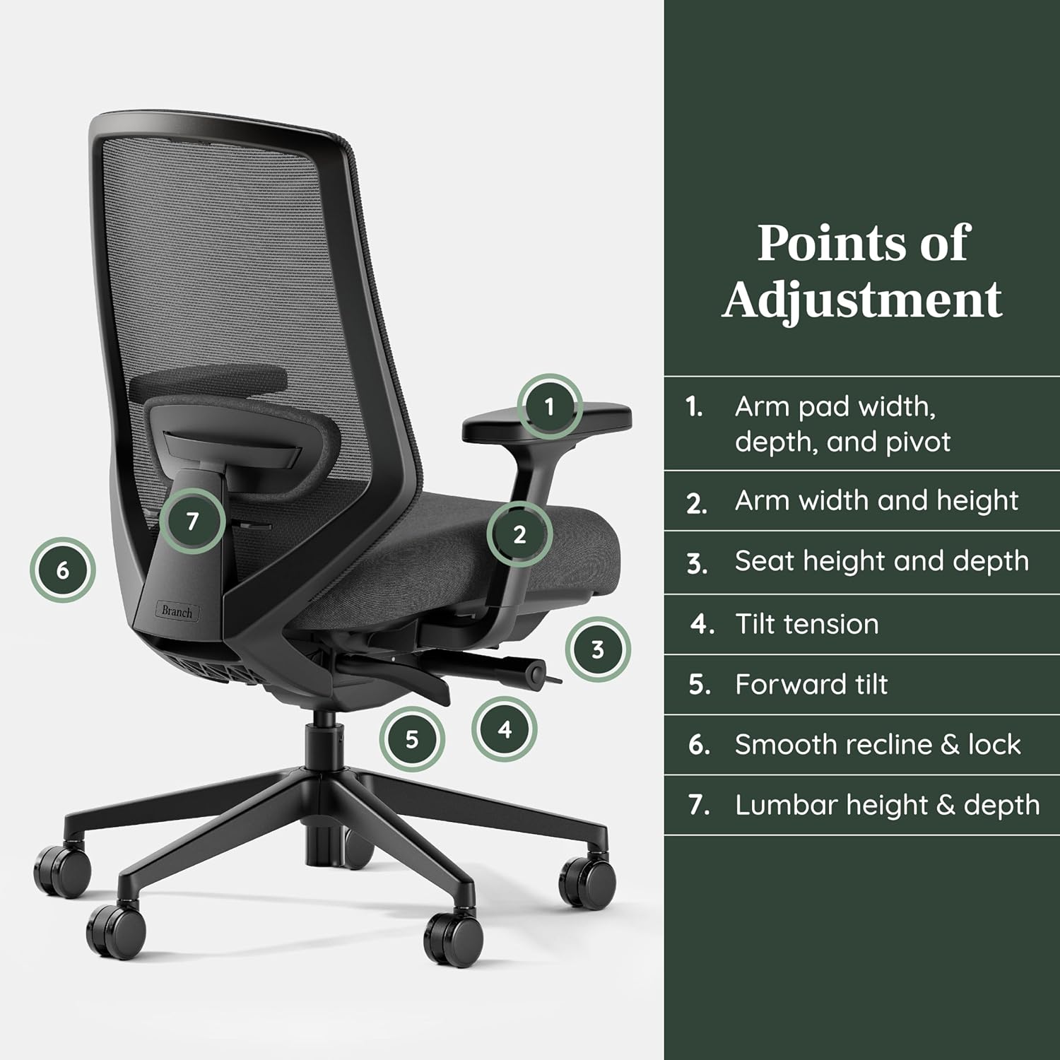Branch Ergonomic Chair Pro - Mesh Office Chair with 14 Points of Adjustment - Height, Depth & Tilt Adjustable - 5D Armrests - Forward Tilt, Smooth Recline, and Lumbar Support - Black - Image 5