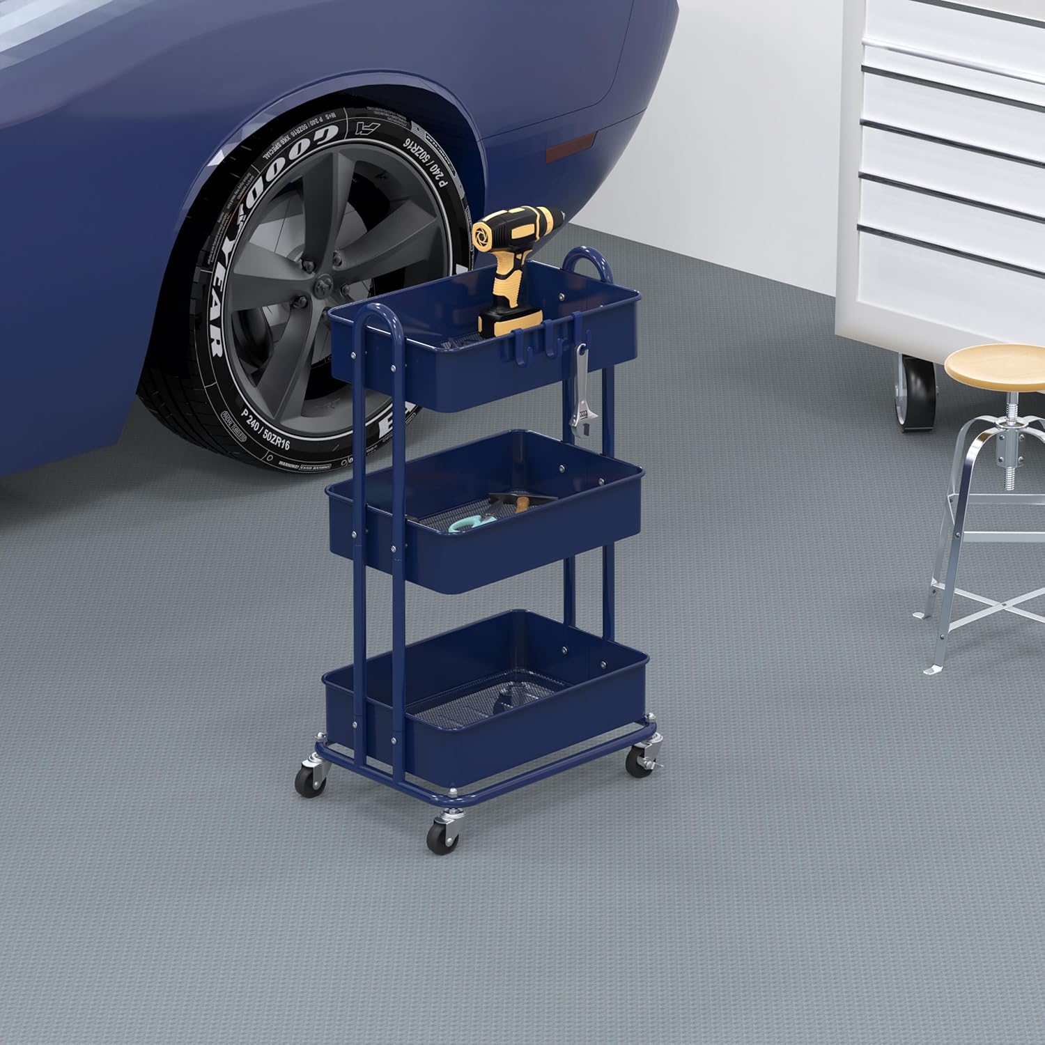 Simple Houseware 3-Tier Heavy Duty Metal Utility Rolling Cart, Navy - Image 6