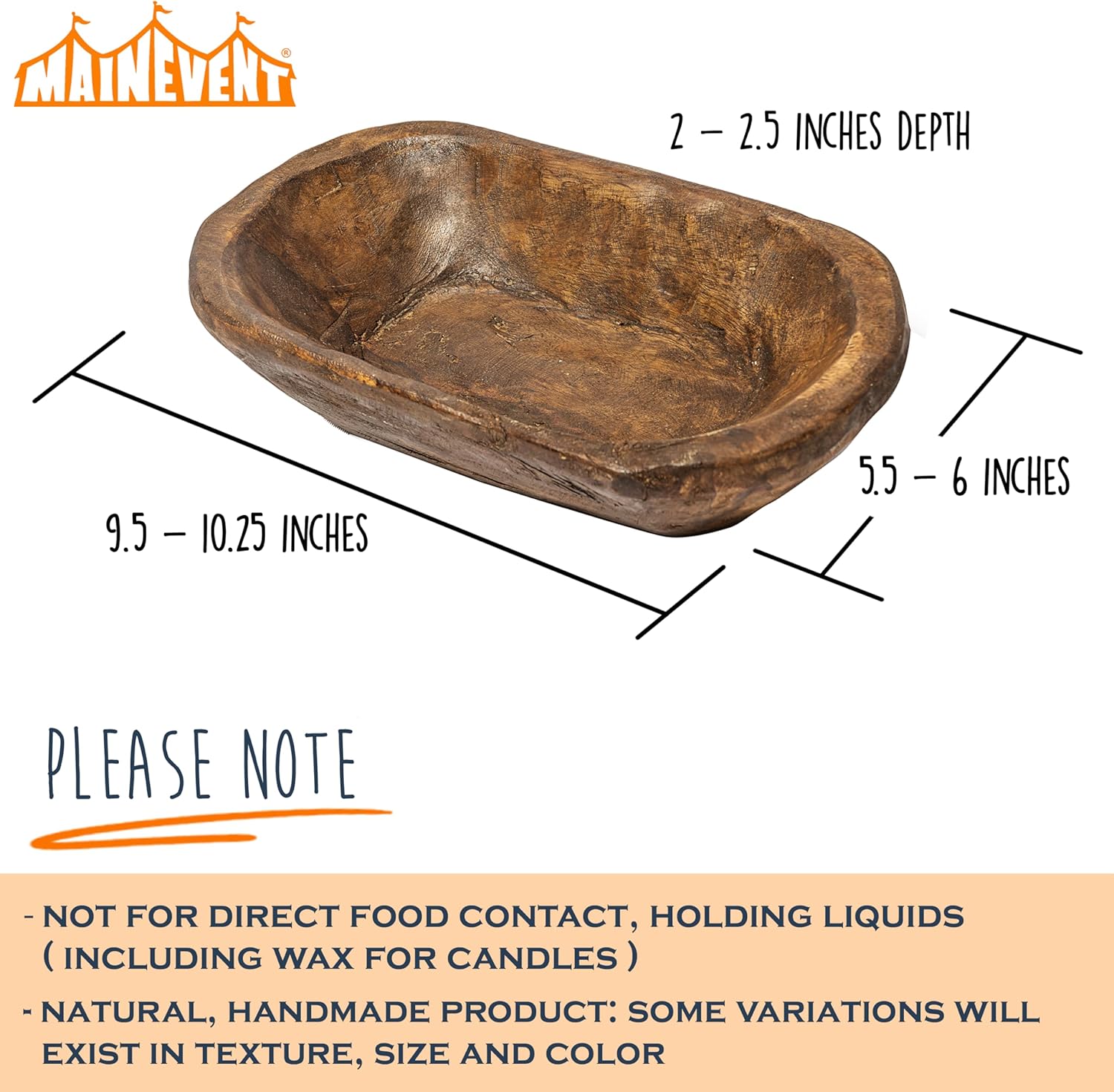 MAINEVENT Decorative Bowl Home Decor Approx 10 Inch, Hand Crafted Wooden Dough Bowl Decor, Wooden, Table Centerpiece Decor Bowl, Wood Decorative Wood Dough Centerpiece, Made in USA - Image 3