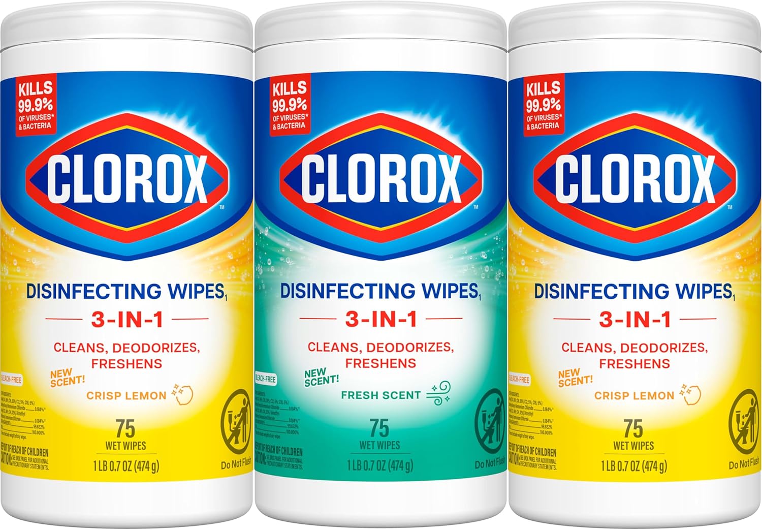 Clorox Disinfecting Cleaning Wipes Variety Pack, 75 Count Each, Pack of 3 (Package May Vary) - Image 8